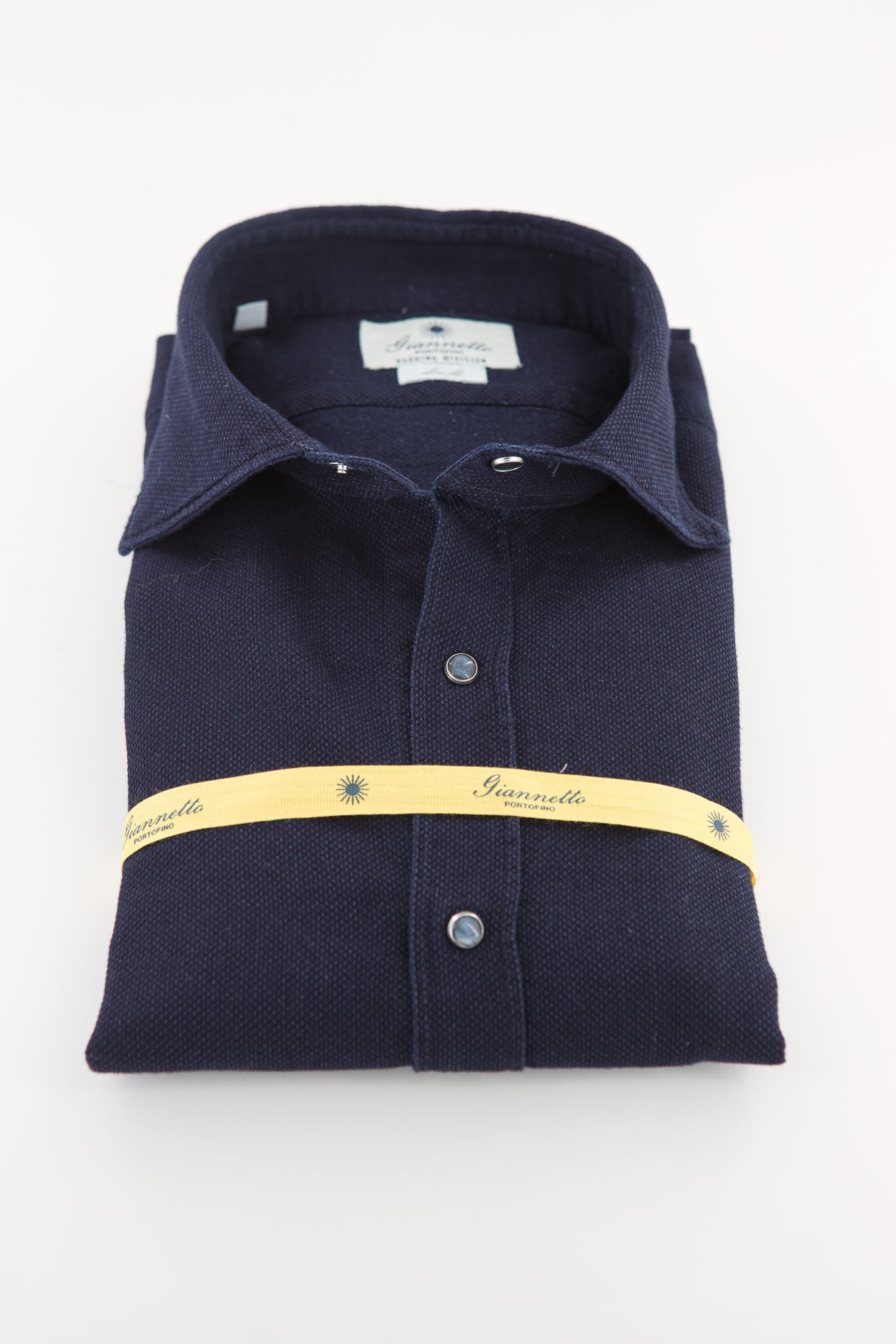 GIANNETTO PORTOFINO Camicia Denim Washed Nido D'Ape Blu Scuro