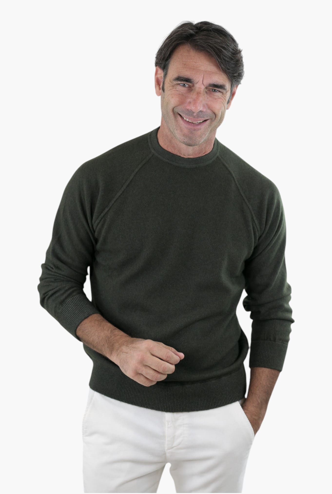 GUARINO Girocollo Raglan Cashmere Old Dyed Verde Loden
