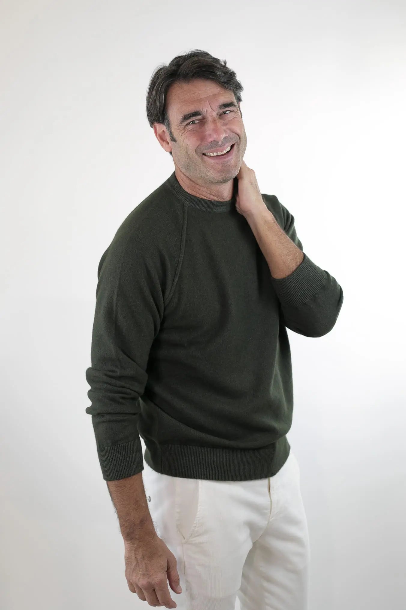GUARINO Girocollo Raglan Cashmere Old Dyed Verde Loden