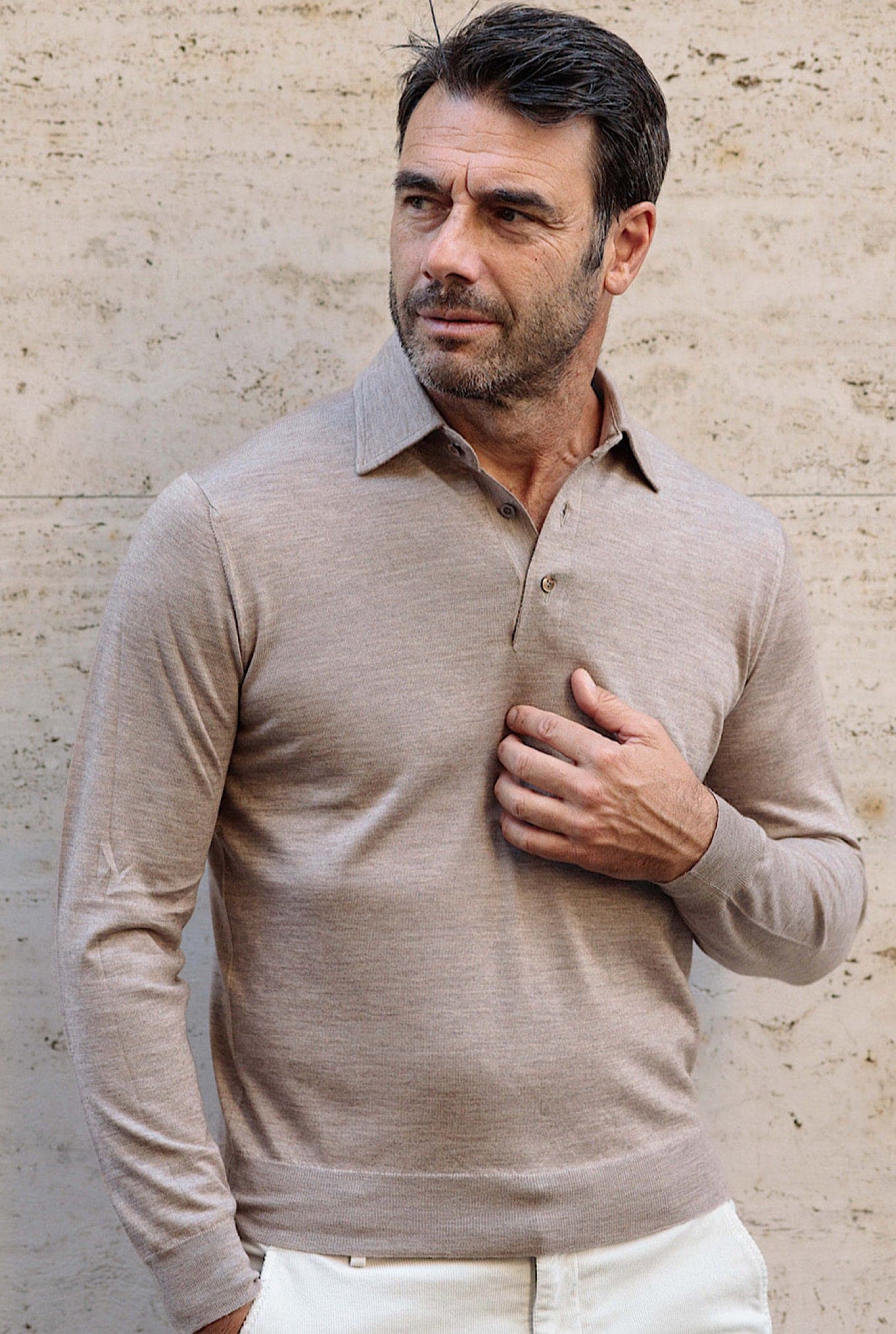 GUARINO Polo Cashmere e Seta Manica Lunga Beige