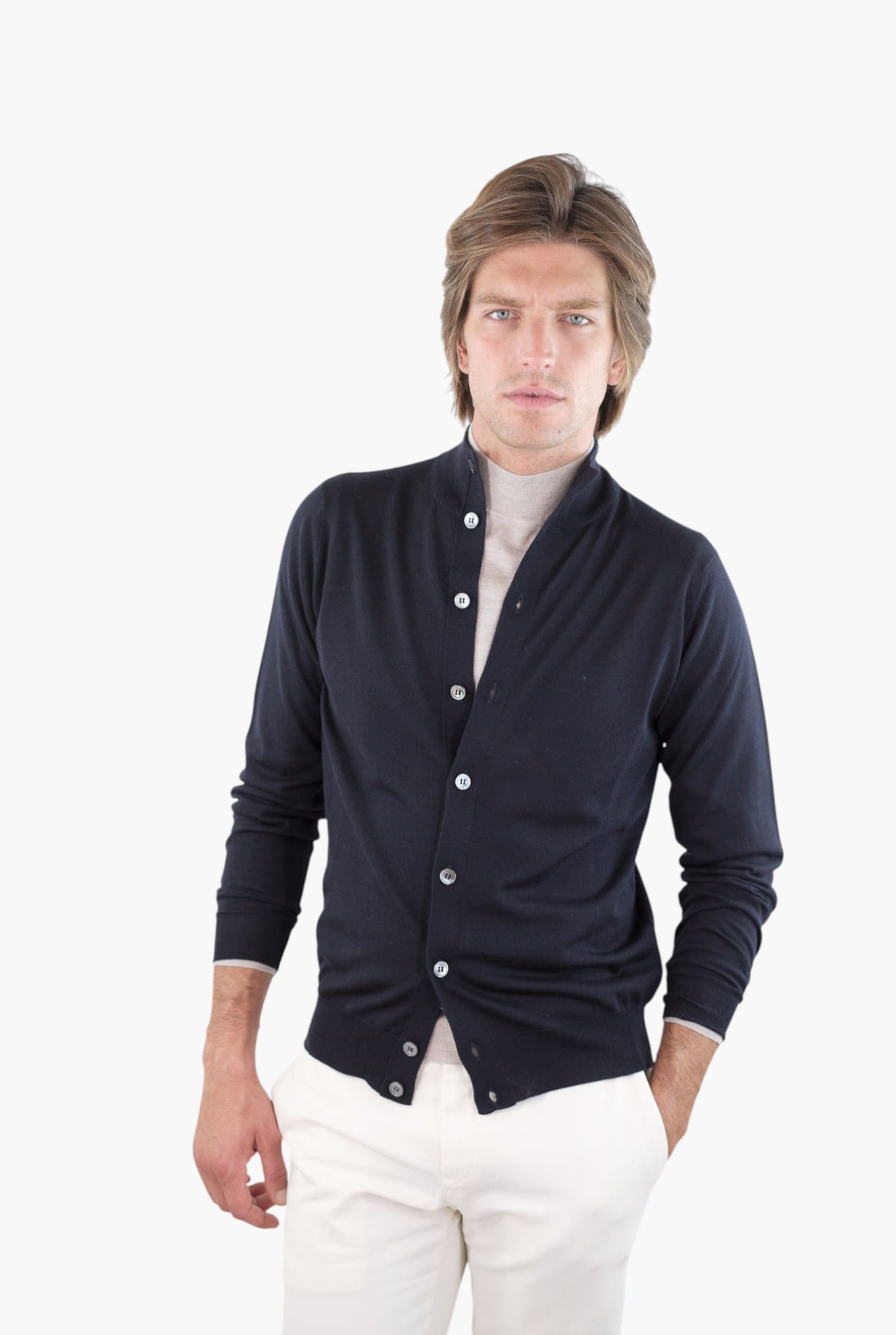 GUARINO Cardigan Lana Extrafine Blu Scuro