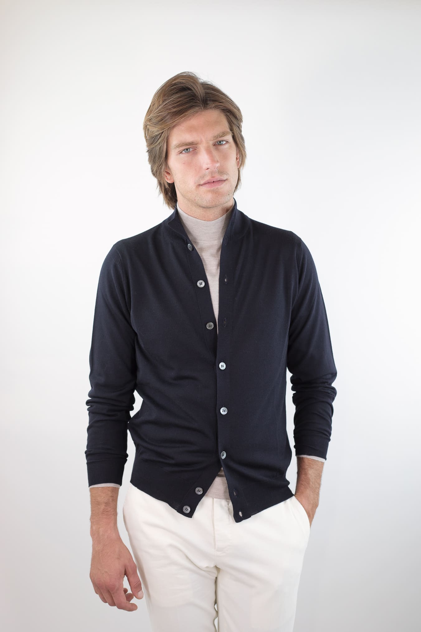 GUARINO Cardigan Lana Extrafine Blu Scuro