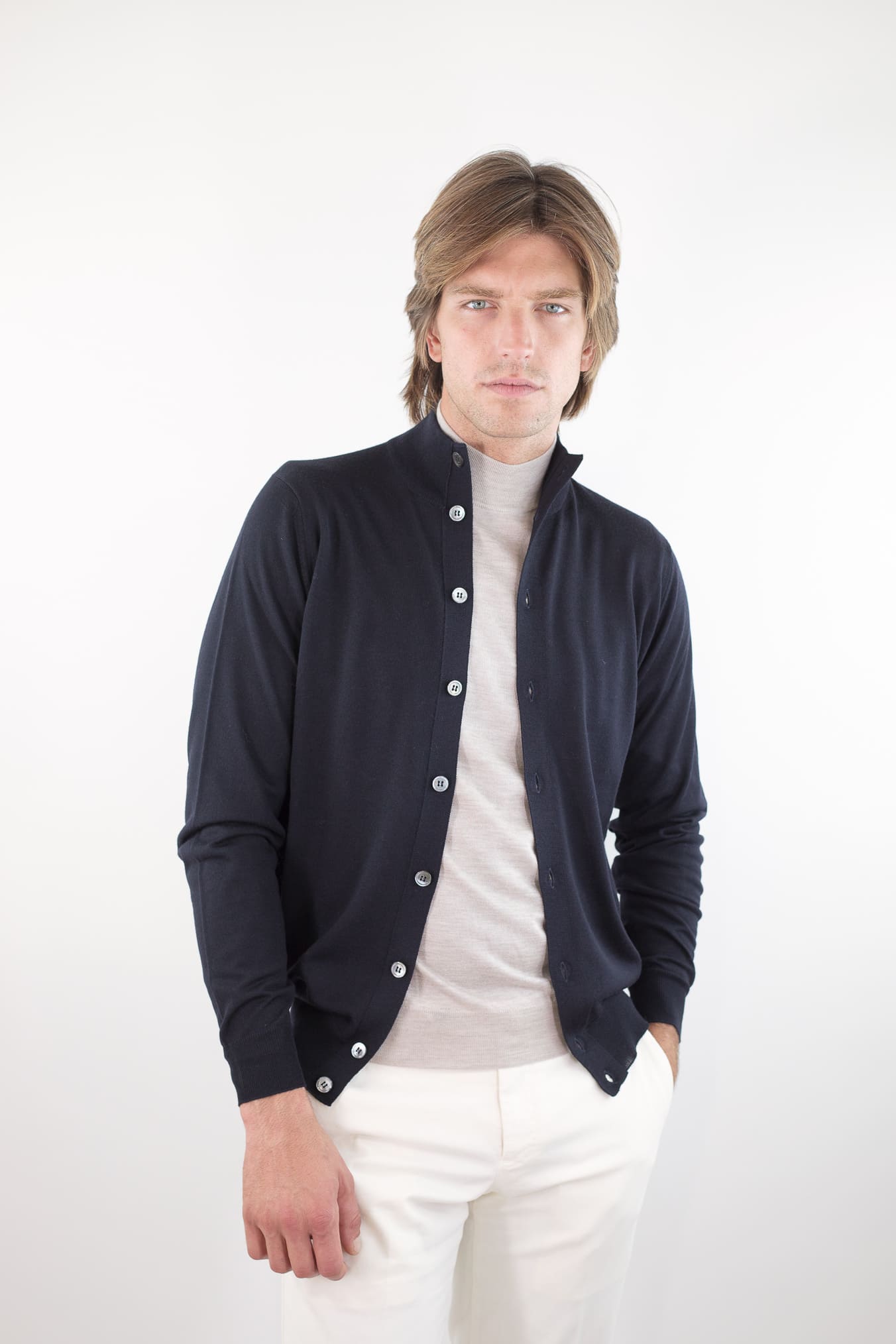 GUARINO Cardigan Lana Extrafine Blu Scuro