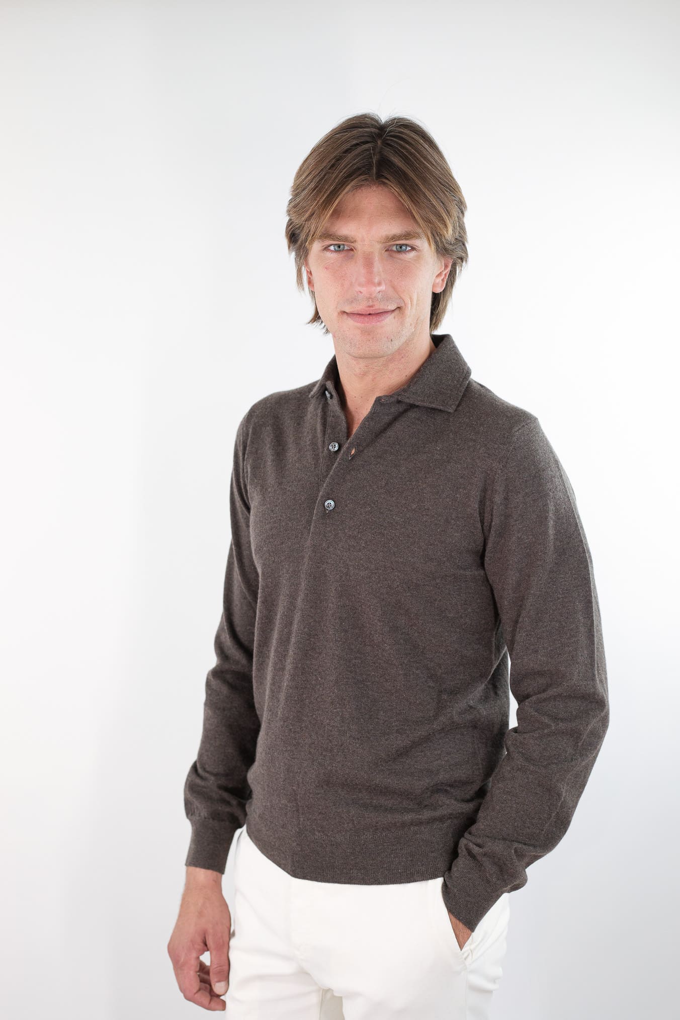 GUARINO Polo Cashmere Light Collo Camicia Marrone