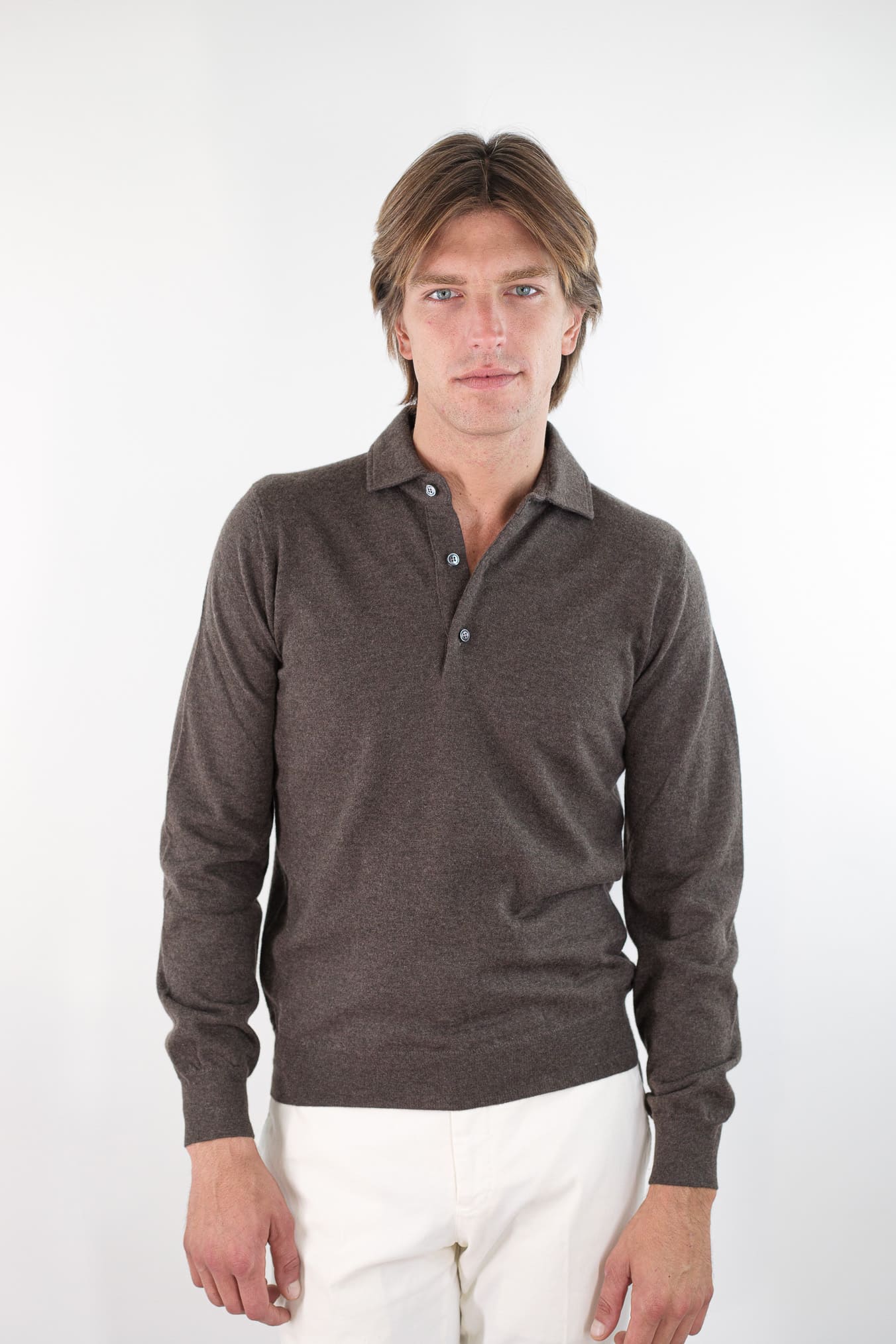 GUARINO Polo Cashmere Light Collo Camicia Marrone