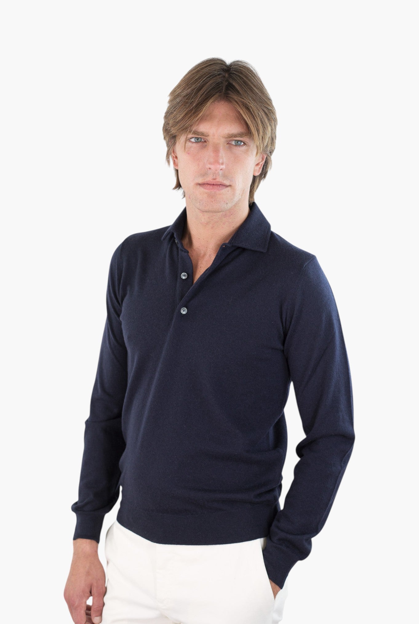 GUARINO Polo Cashmere Light Collo Camicia Blu