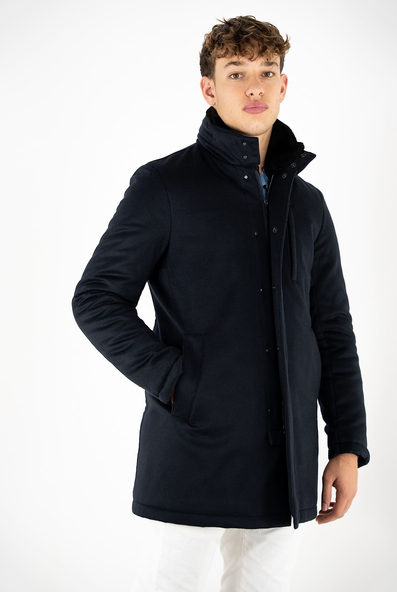 GUARINO Giaccone Cashmere Castorino Removibile Blu Scuro