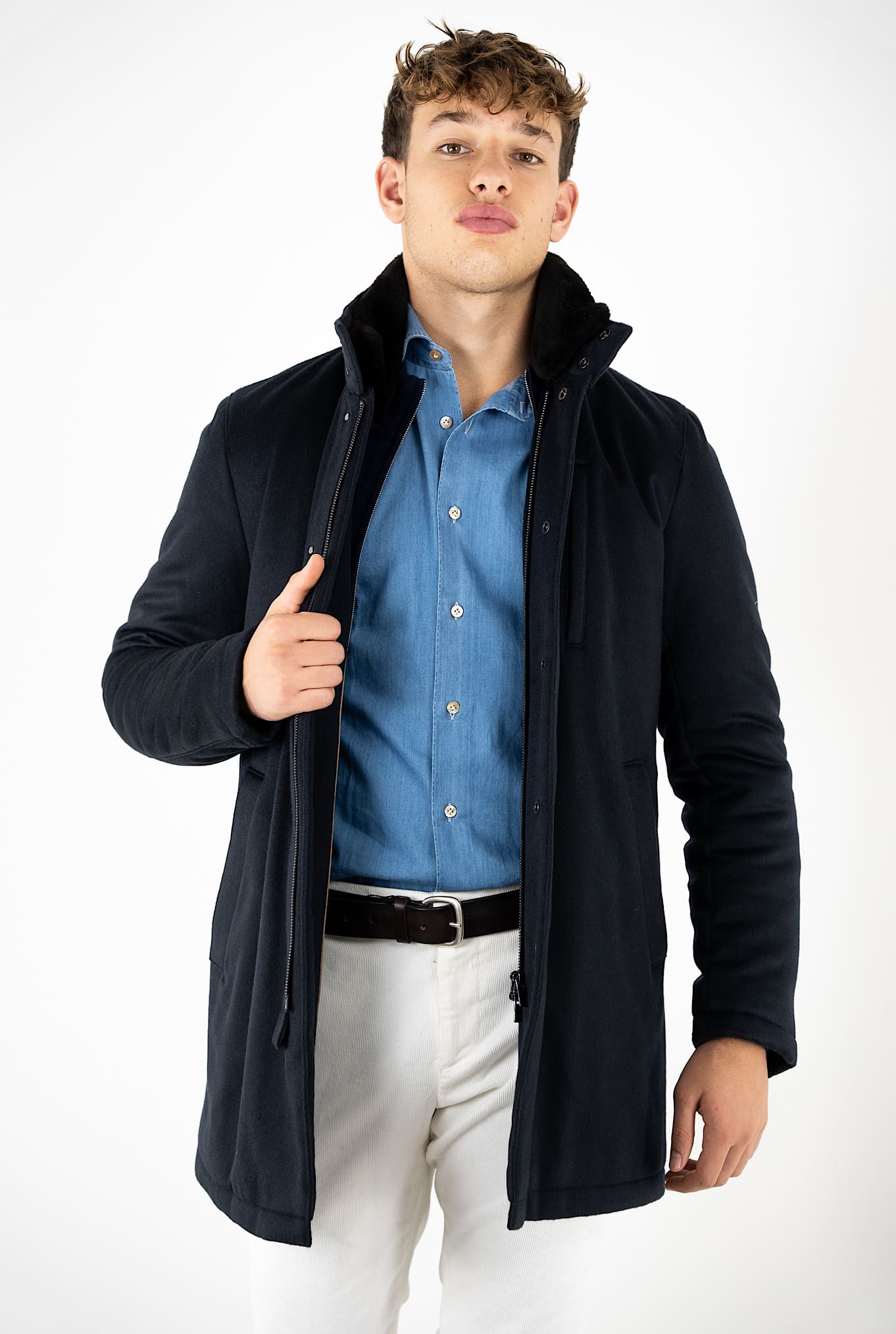 GUARINO Giaccone Cashmere Castorino Removibile Blu Scuro