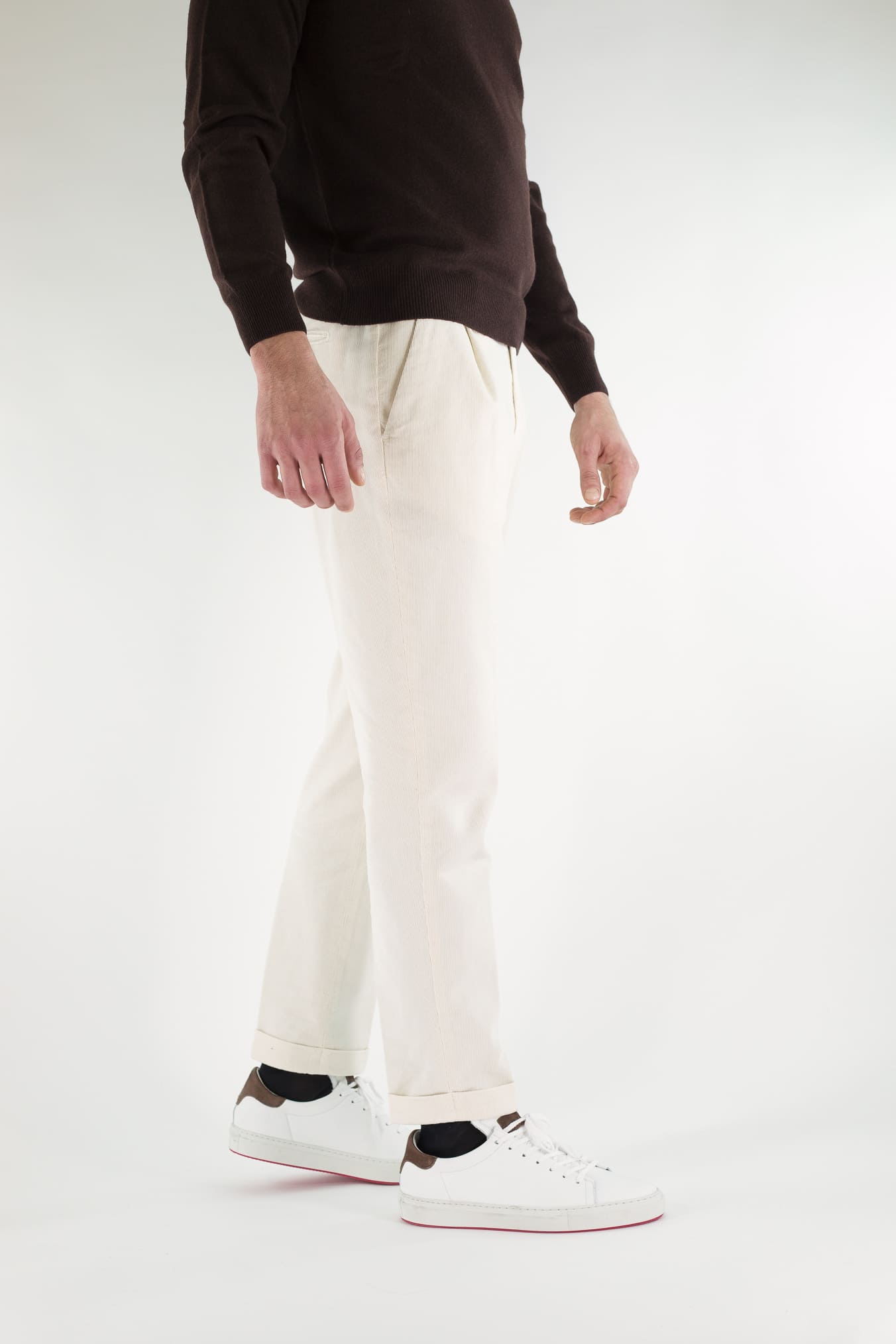 GUARINO Pantaloni Velluto Millerighe Bianco