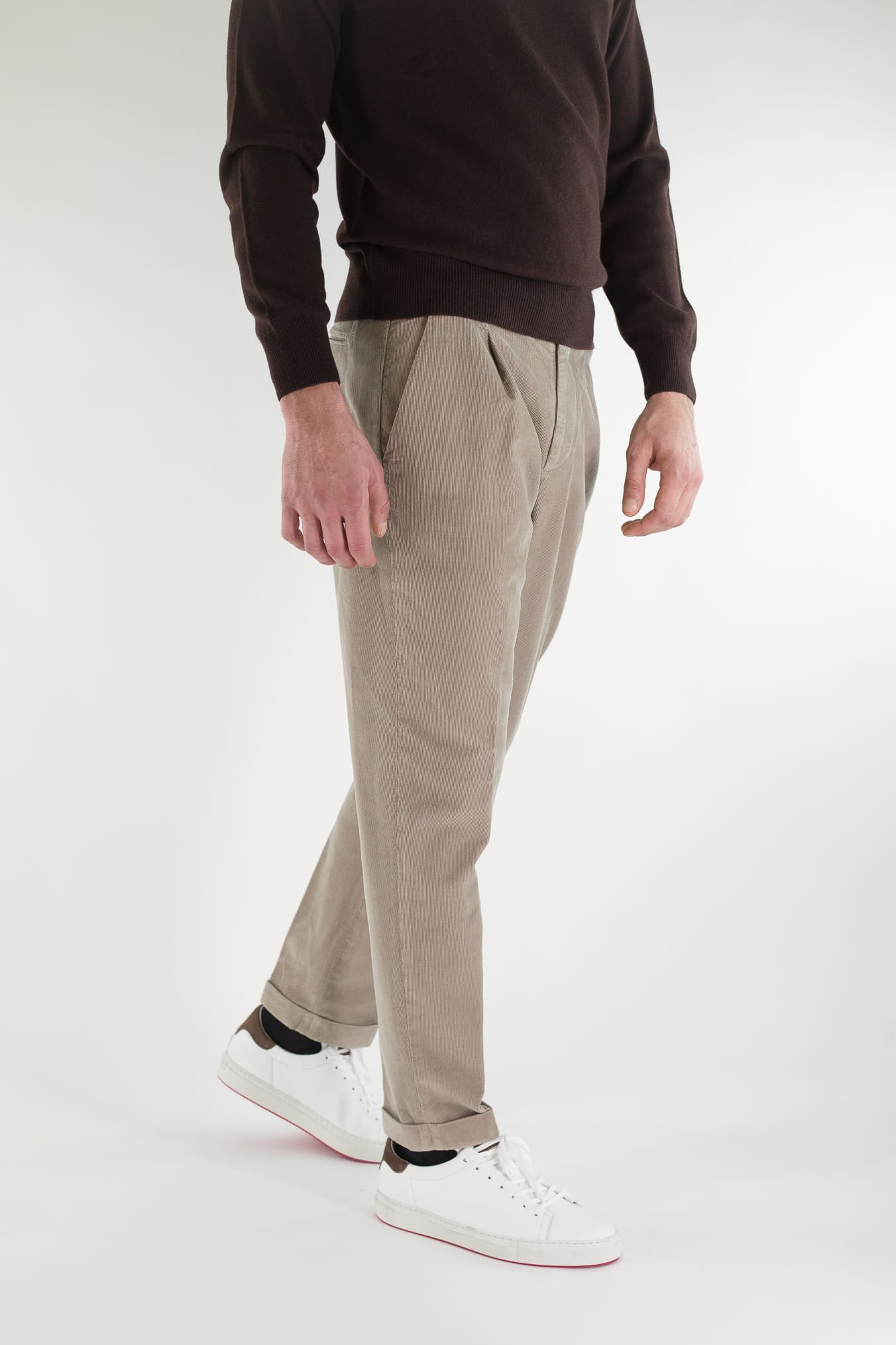 GUARINO Pantaloni Velluto Millerighe Taupe