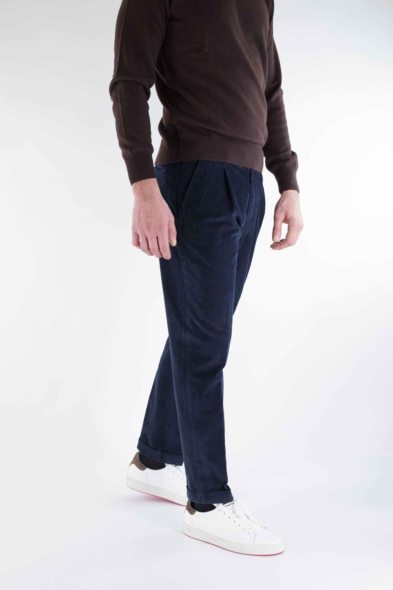 GUARINO Pantaloni Velluto Millerighe Blu Navy