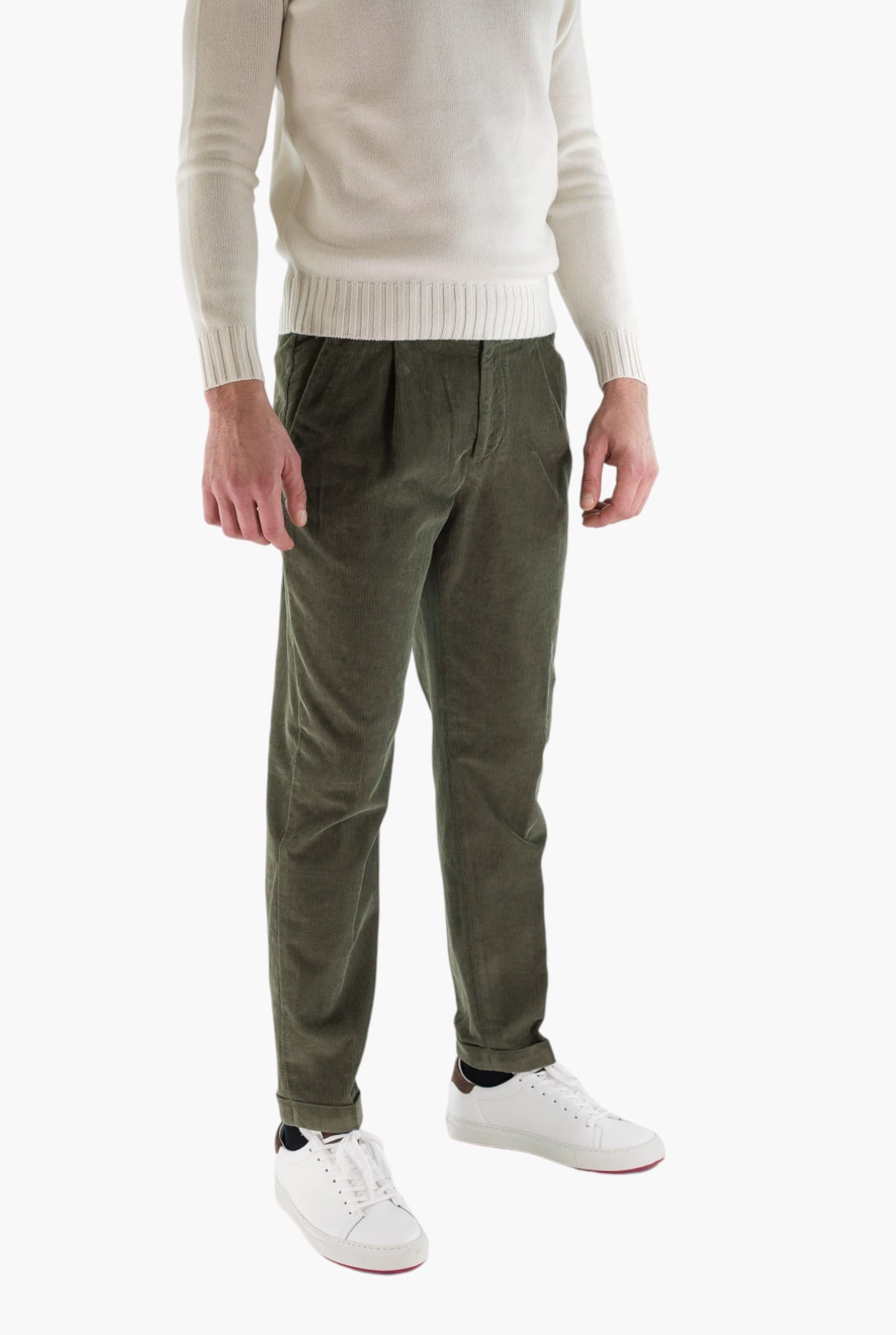 GUARINO Pantaloni Velluto Millerighe Verde Militare