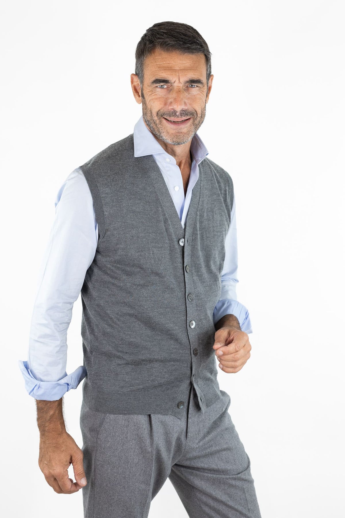 GUARINO Gilet Cashmere Bottoni Grigio