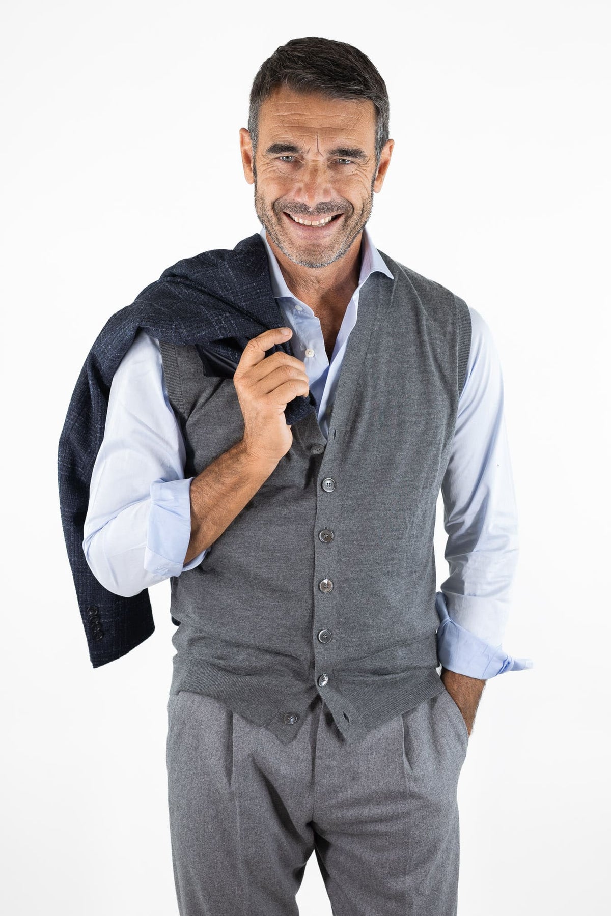 GUARINO Gilet Cashmere Bottoni Grigio
