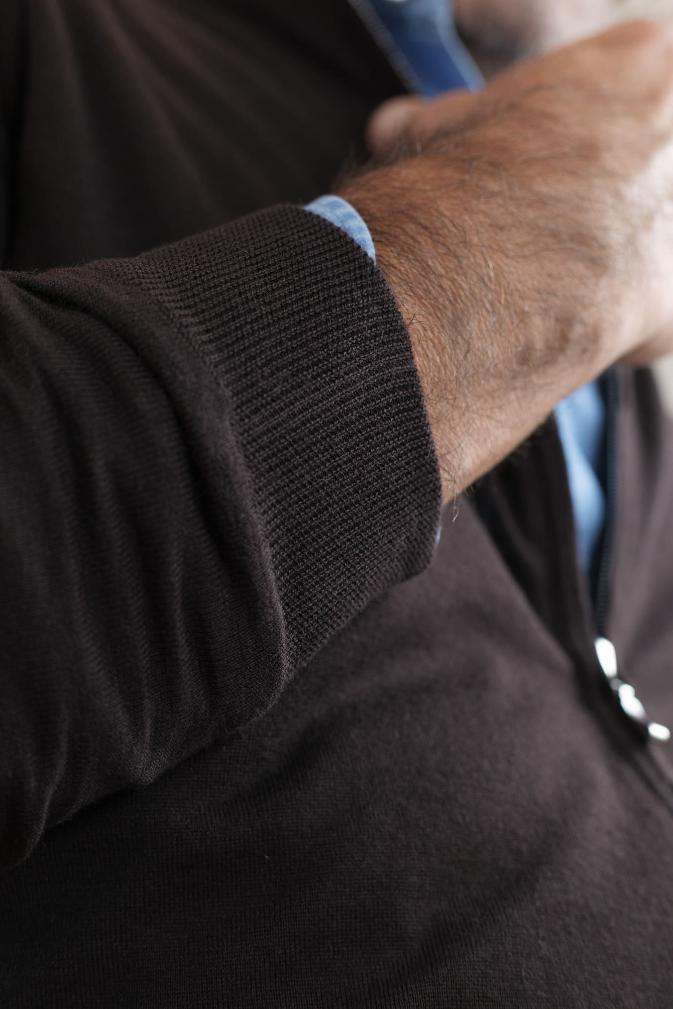 GUARINO Maglia Reversibile Full Zip Cashmere/Seta Blu/Testa di Moro