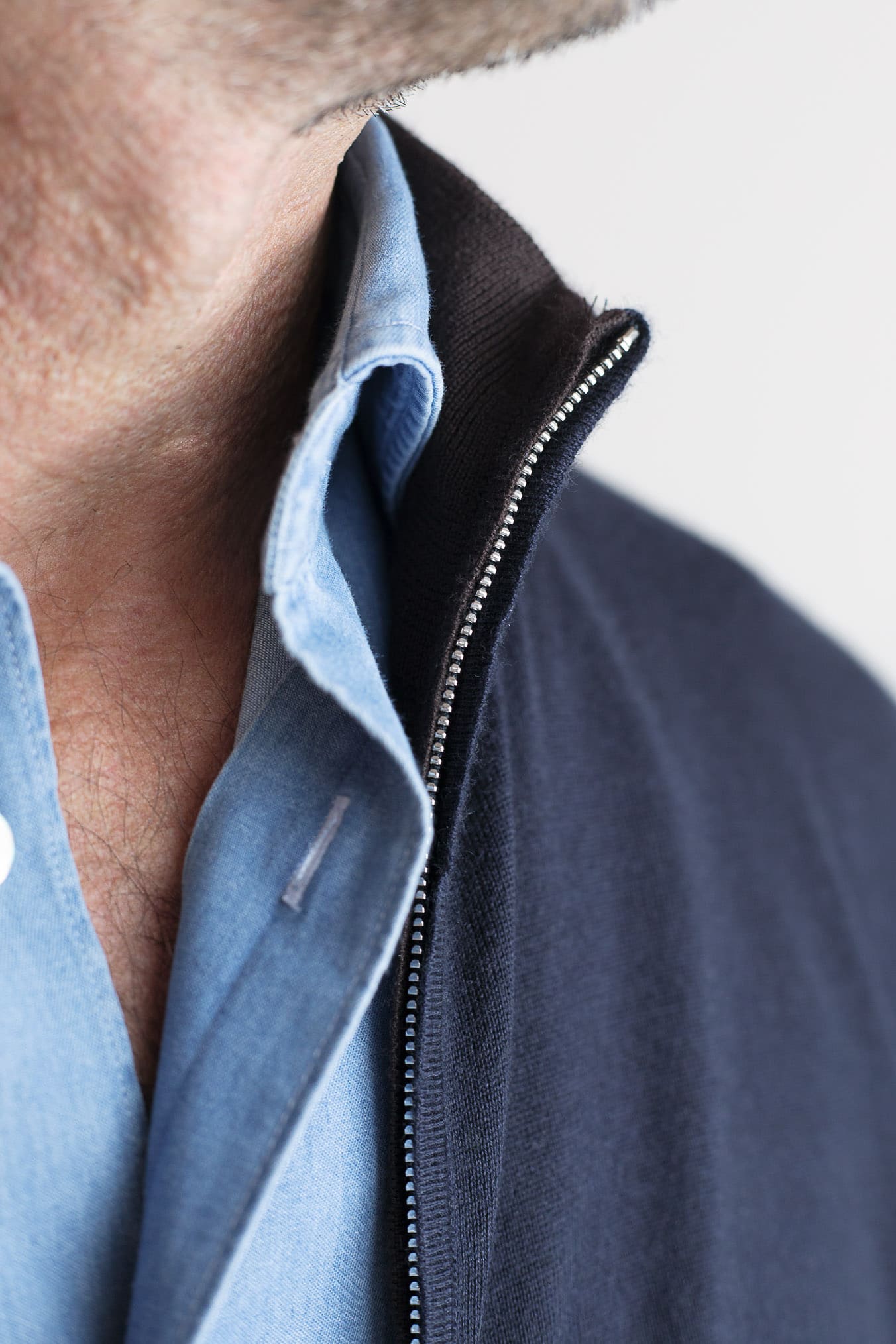 GUARINO Maglia Reversibile Full Zip Cashmere/Seta Blu/Testa di Moro