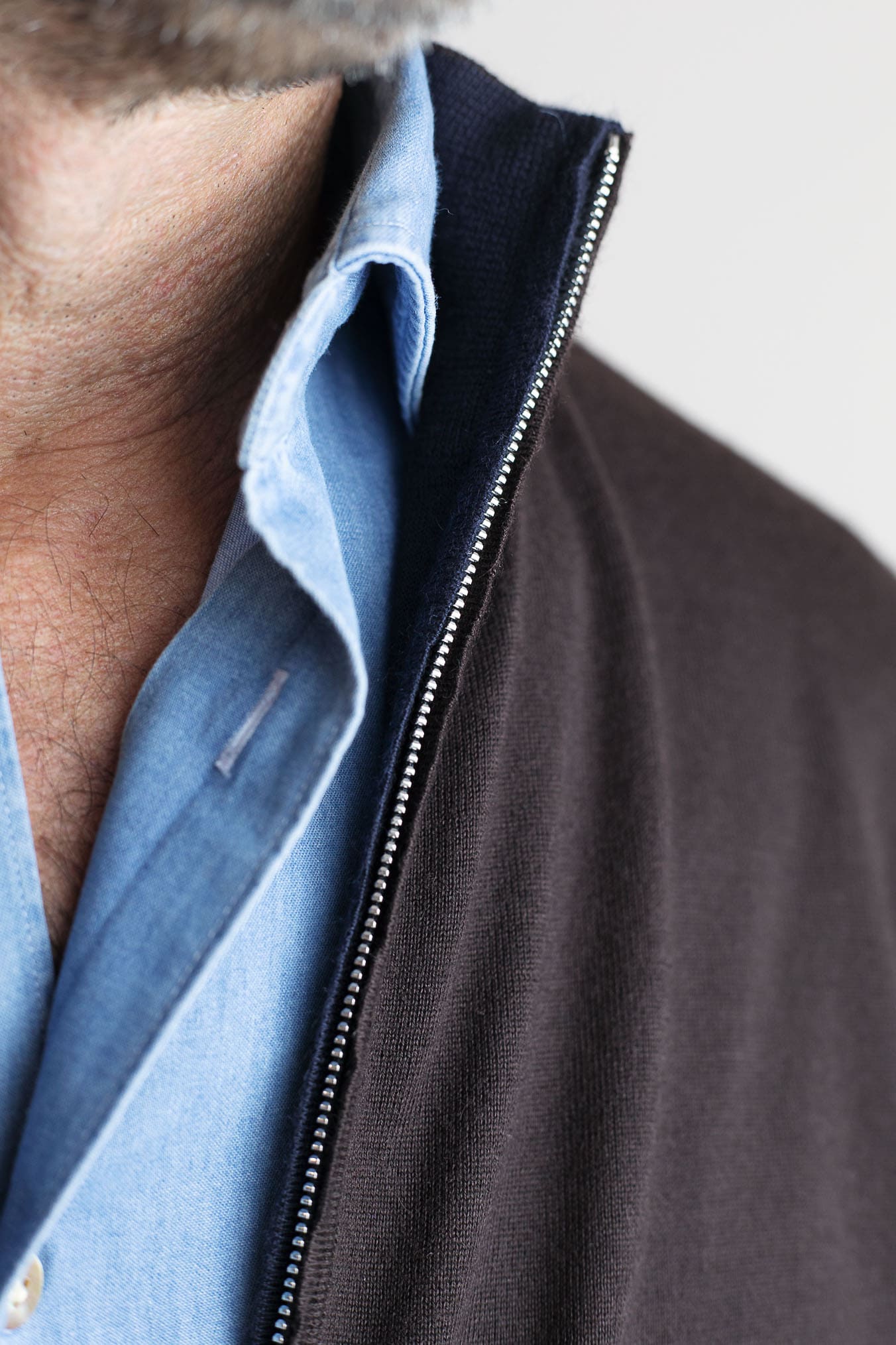 GUARINO Maglia Reversibile Full Zip Cashmere/Seta Blu/Testa di Moro