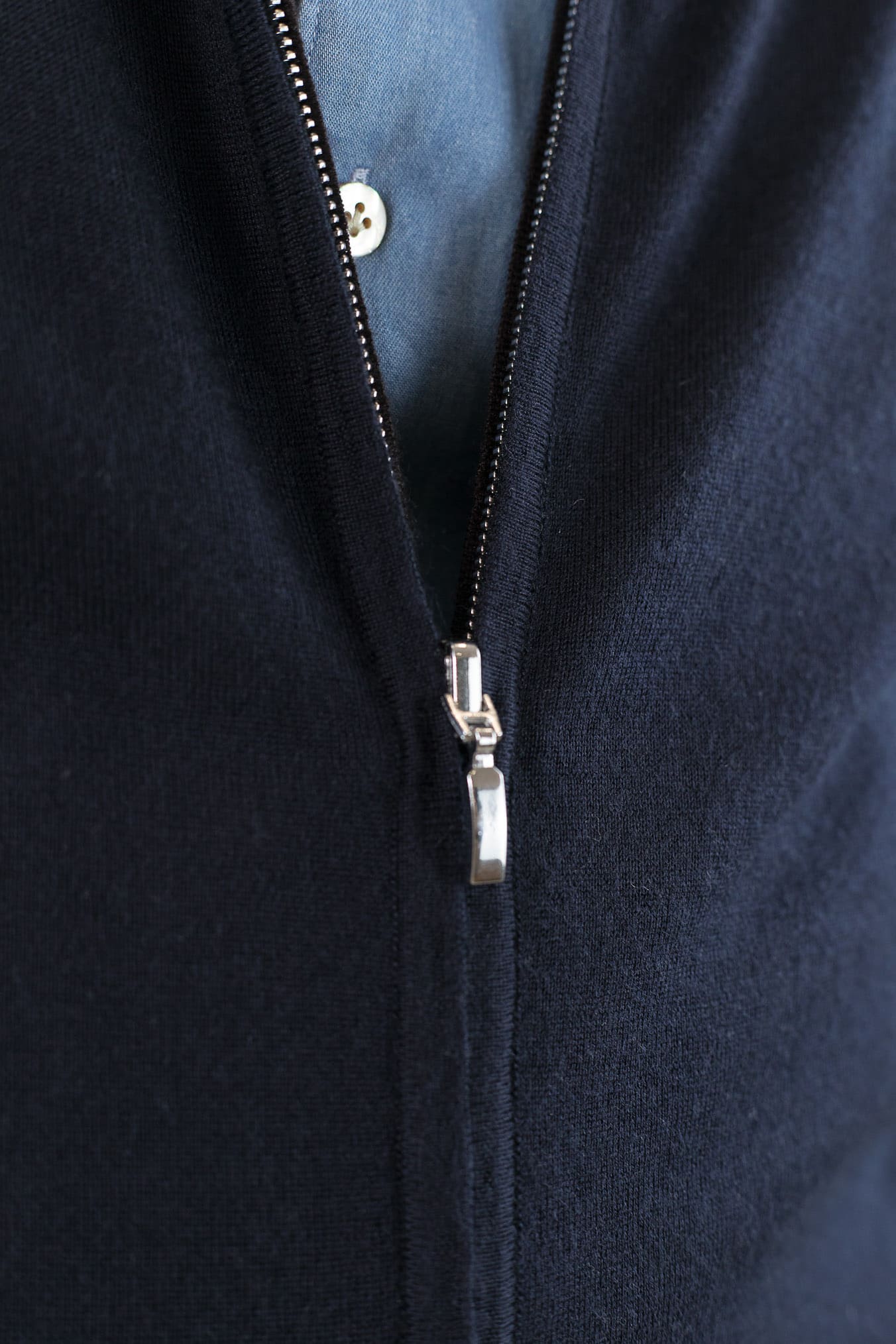 GUARINO Maglia Reversibile Full Zip Cashmere/Seta Blu/Testa di Moro