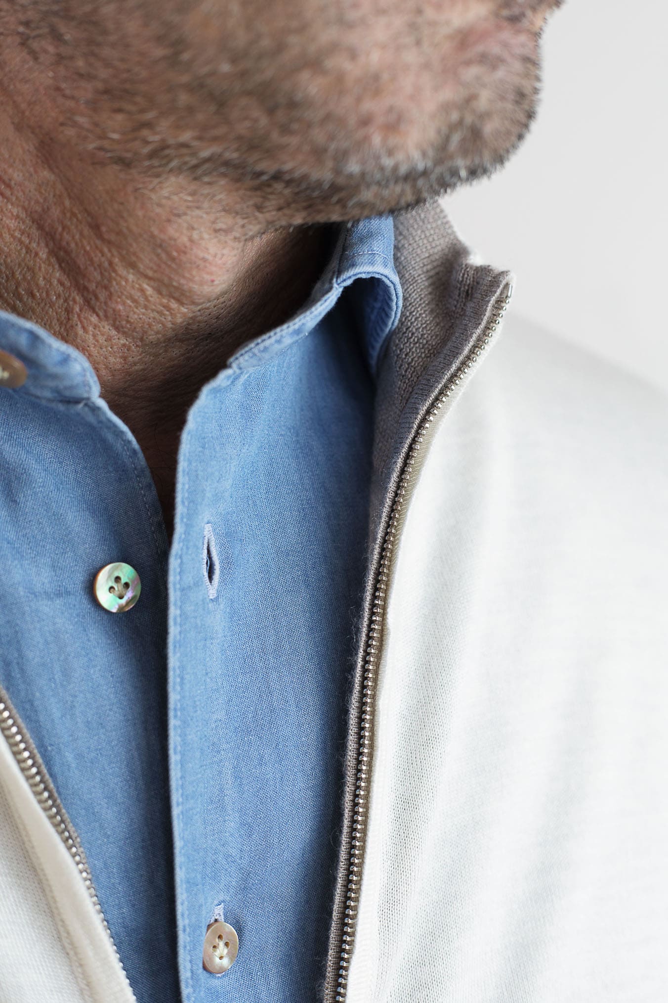 GUARINO Maglia Reversibile Full Zip Cashmere/Seta Beige/Bianco