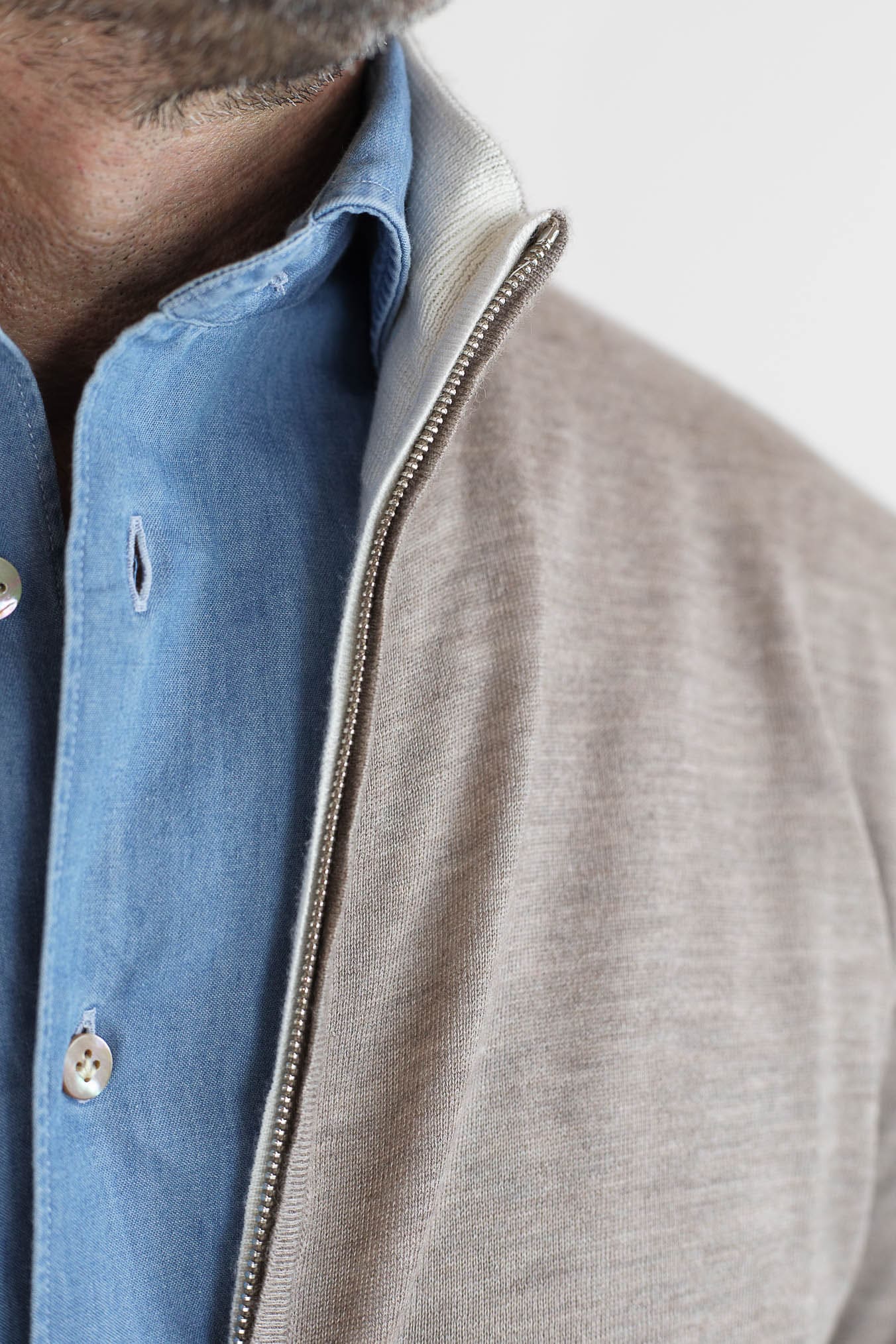 GUARINO Maglia Reversibile Full Zip Cashmere/Seta Beige/Bianco