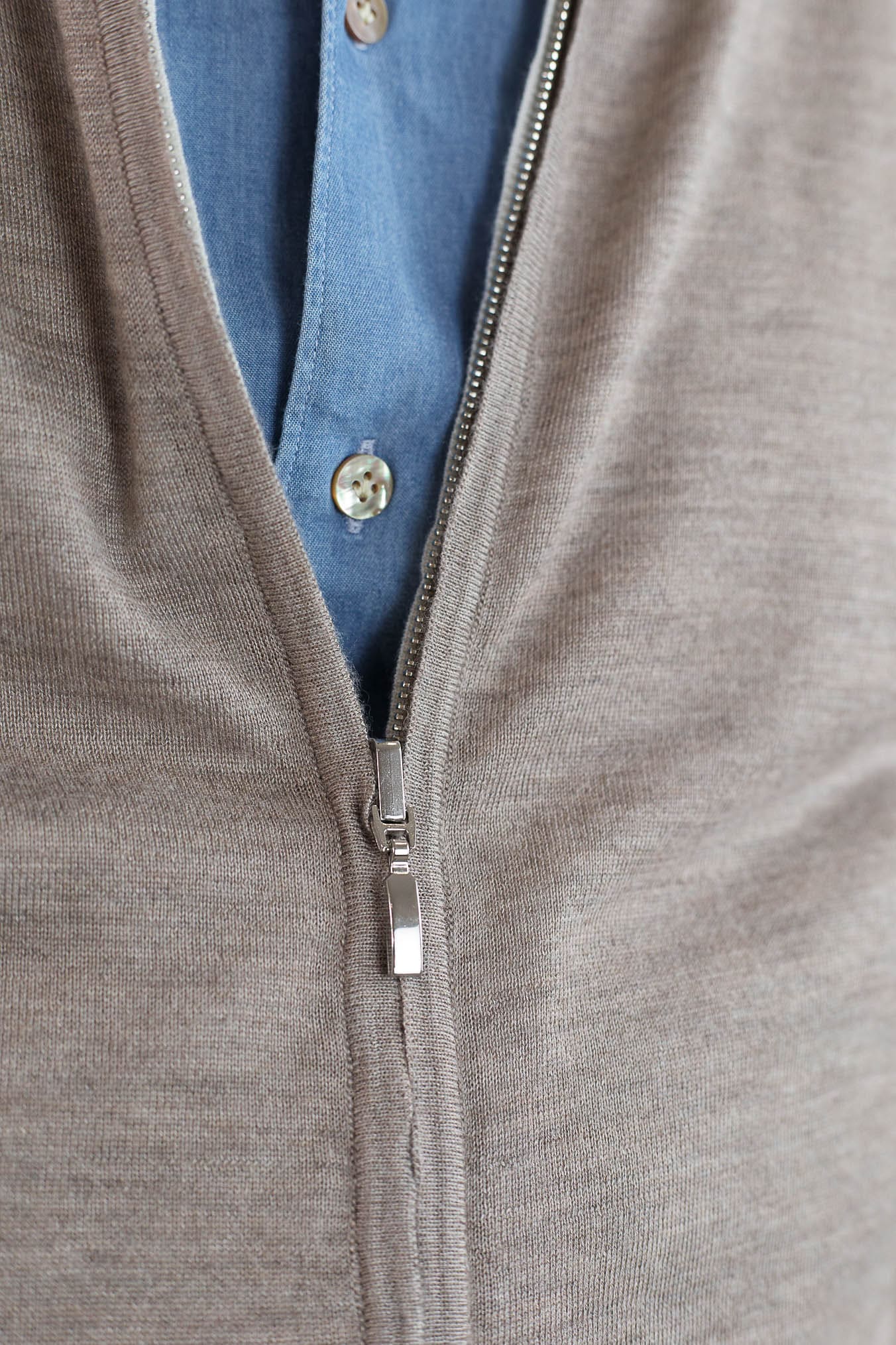 GUARINO Maglia Reversibile Full Zip Cashmere/Seta Beige/Bianco