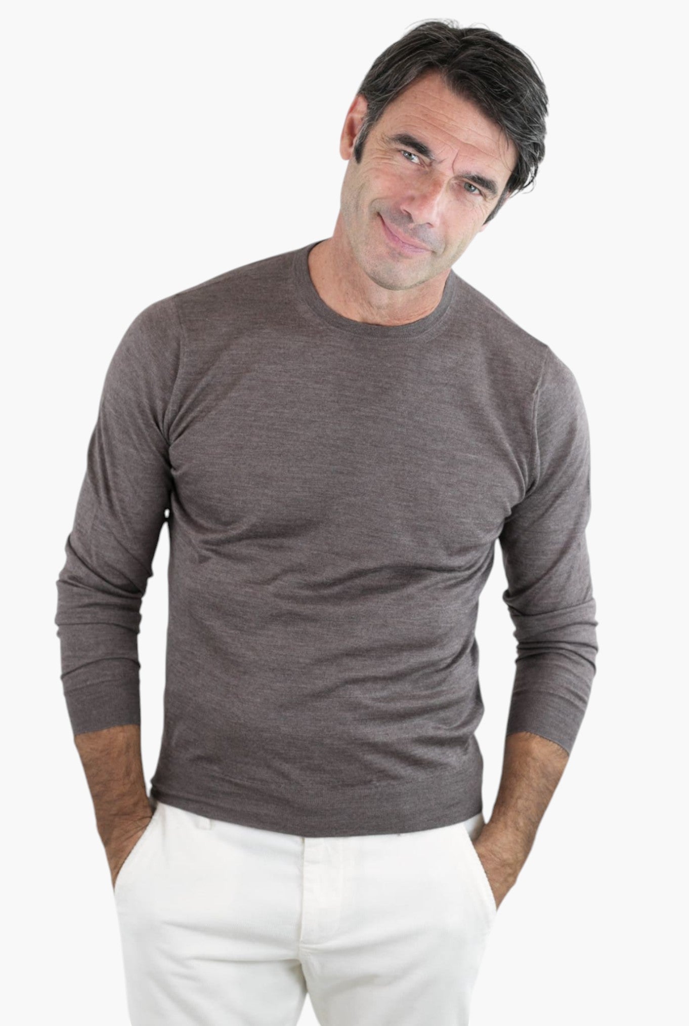 GUARINO Girocollo Superlight Cashmere e Seta Pettinato Noce