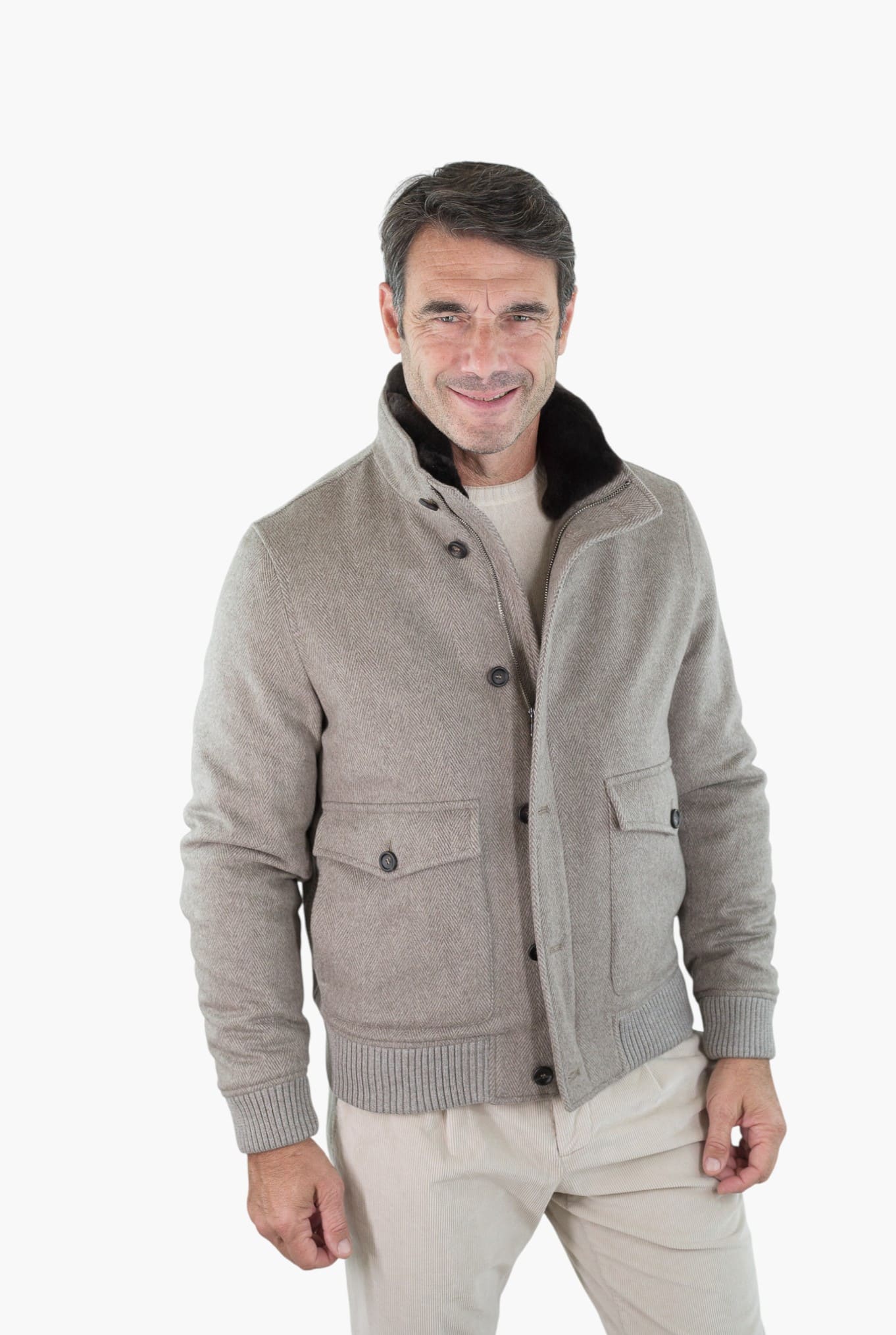 GUARINO Giubbino Chevron Cashmere Loro Piana Beige