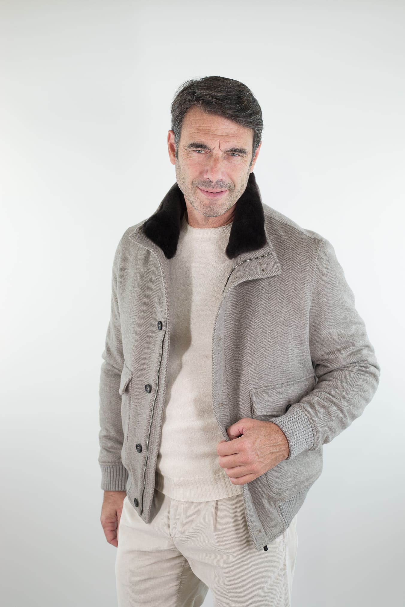 GUARINO Giubbino Chevron Cashmere Loro Piana Beige