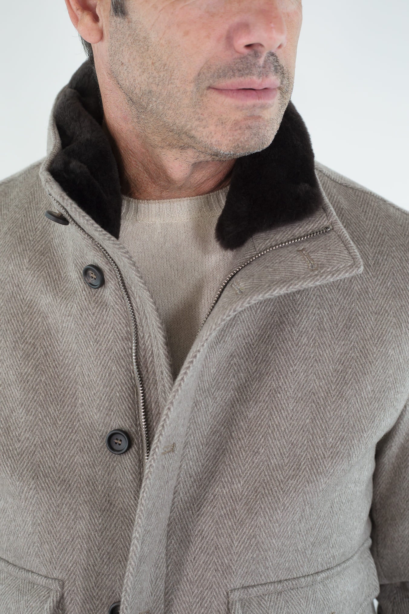 GUARINO Giubbino Chevron Cashmere Loro Piana Beige