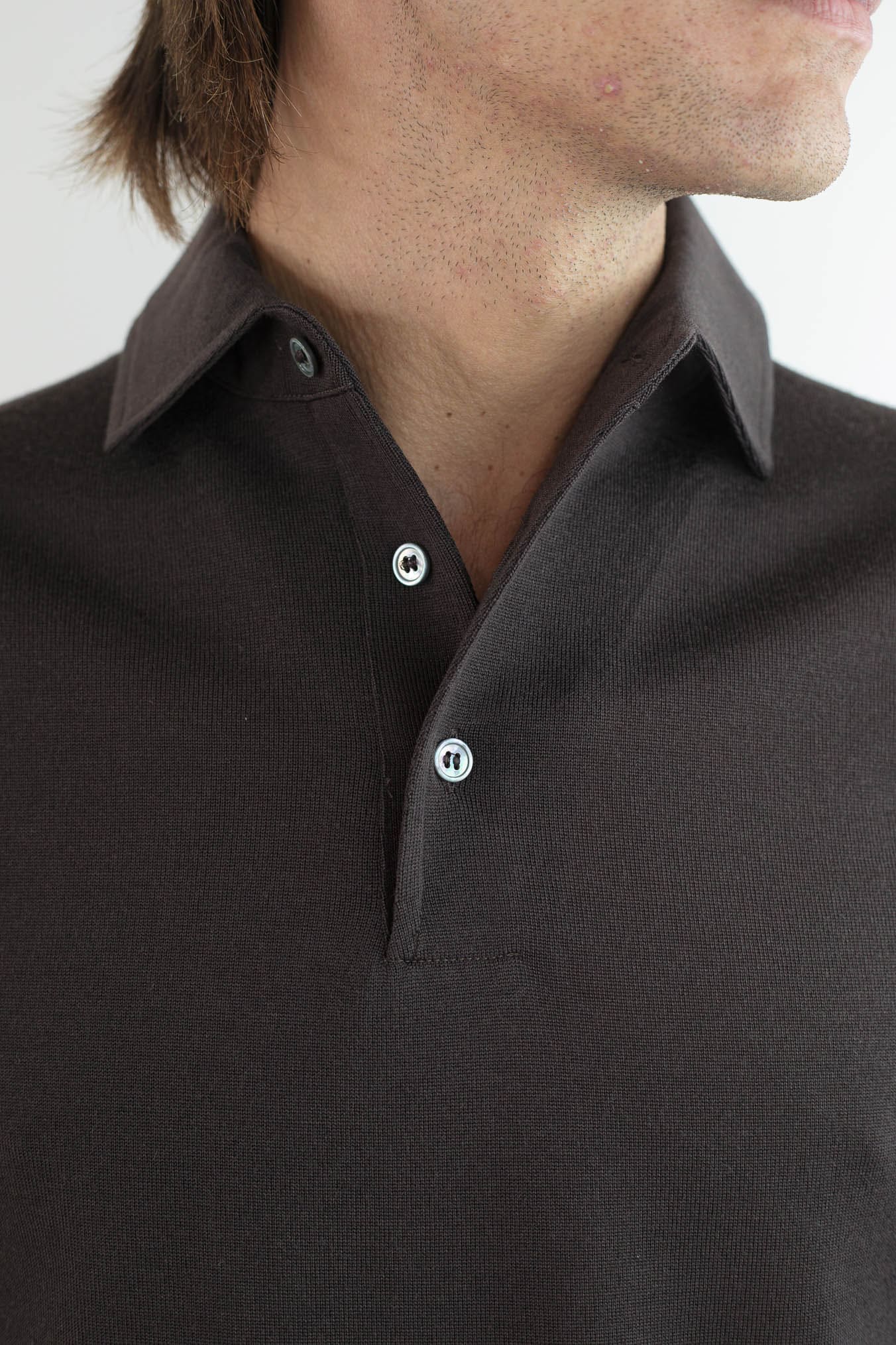 GUARINO Polo Collo Camicia Merinos 120's Caffè