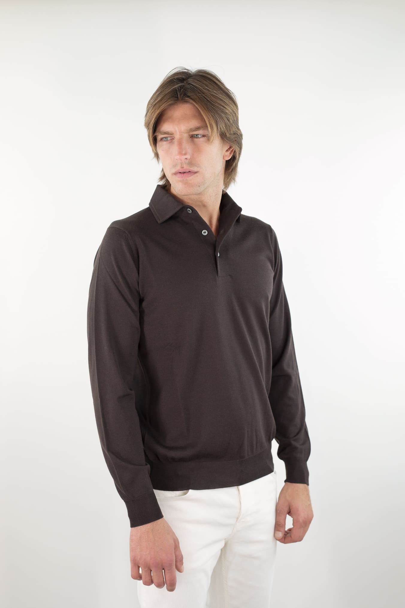 GUARINO Polo Collo Camicia Merinos 120's Caffè