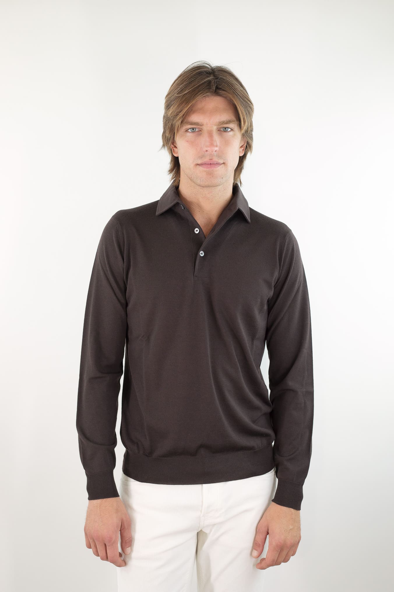 GUARINO Polo Collo Camicia Merinos 120's Caffè