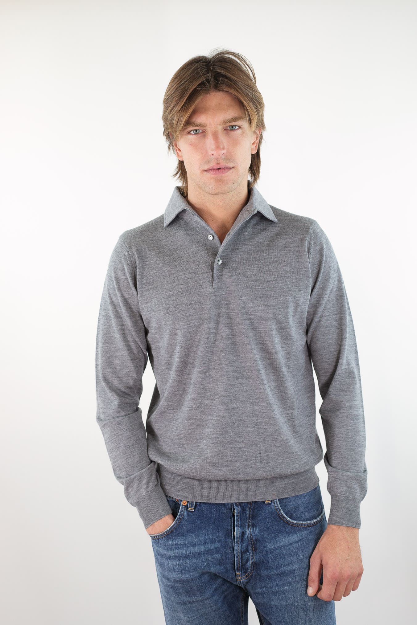GUARINO Polo Collo Camicia Merinos 120's Grigio