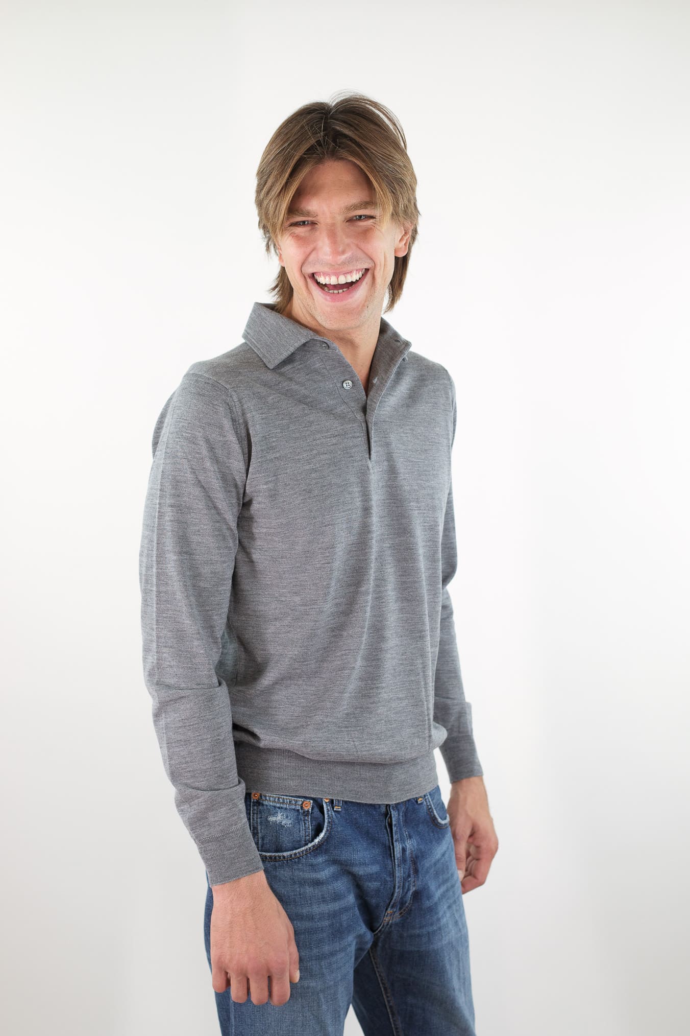 GUARINO Polo Collo Camicia Merinos 120's Grigio