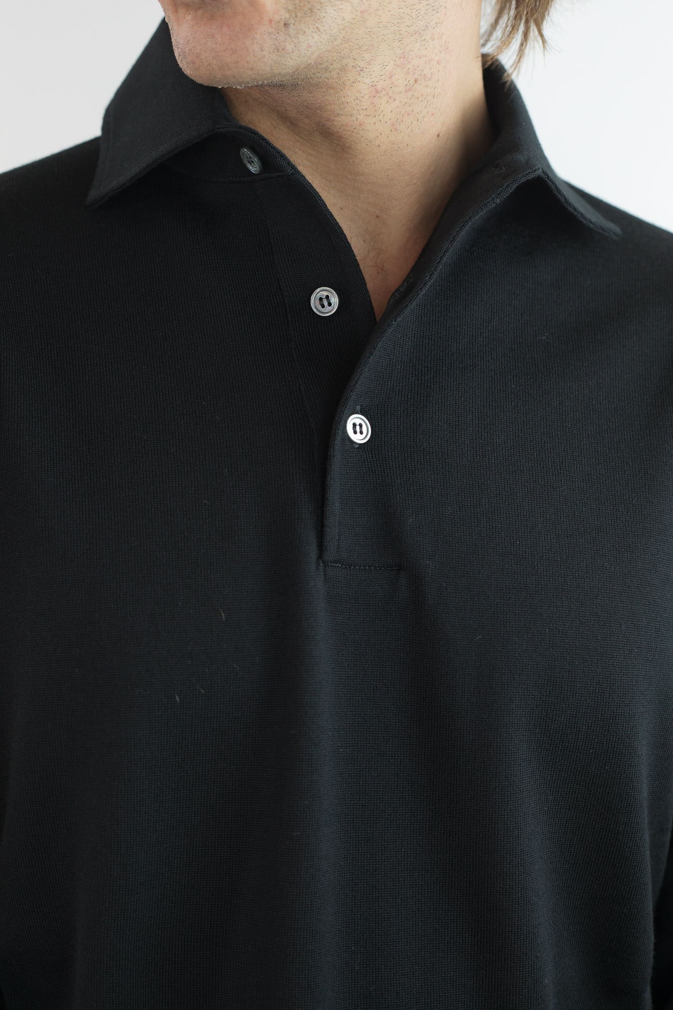 GUARINO Polo Collo Camicia Merinos 120's Nero