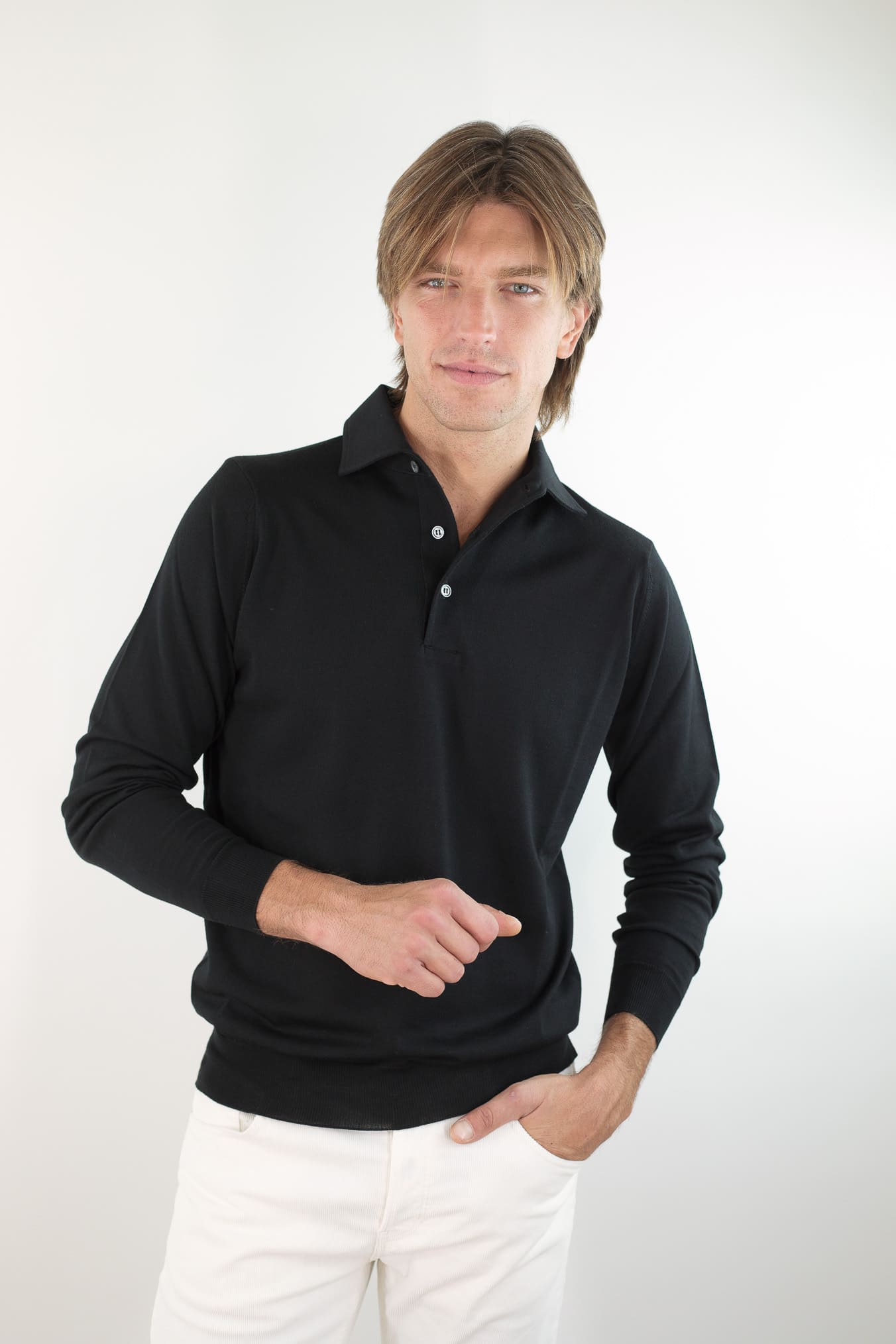 GUARINO Polo Collo Camicia Merinos 120's Nero