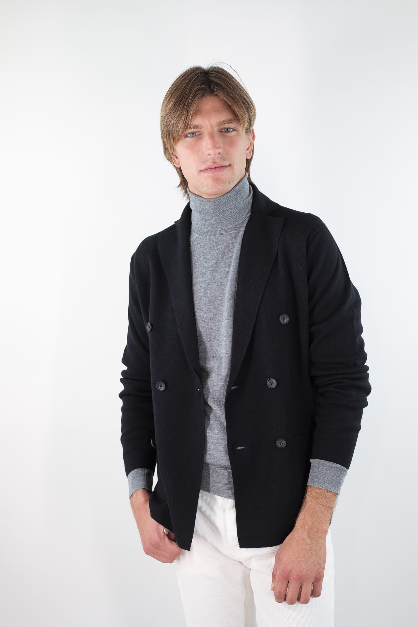 GUARINO Giacca Maglia Doppiopetto Lana Nera