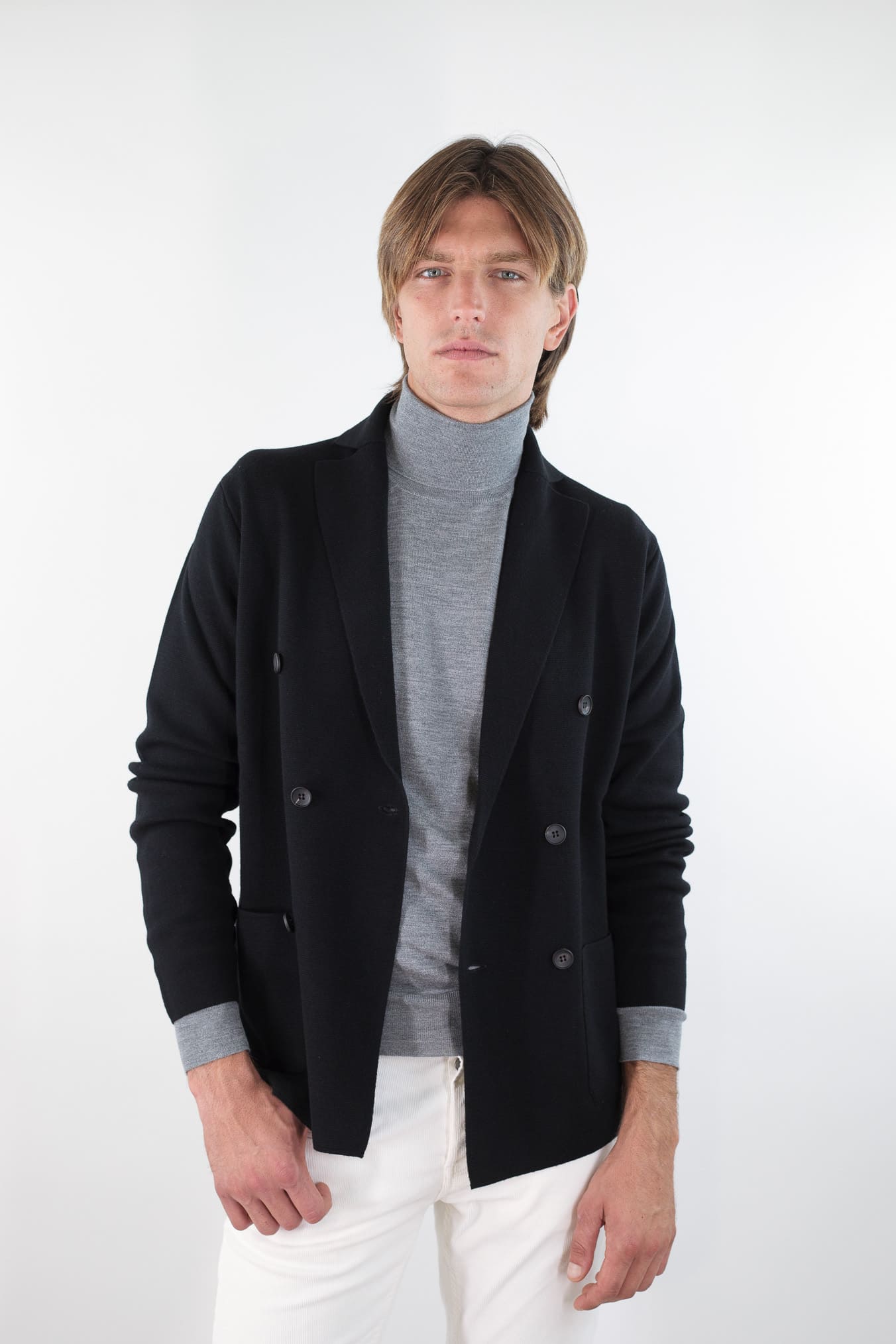 GUARINO Giacca Maglia Doppiopetto Lana Nera