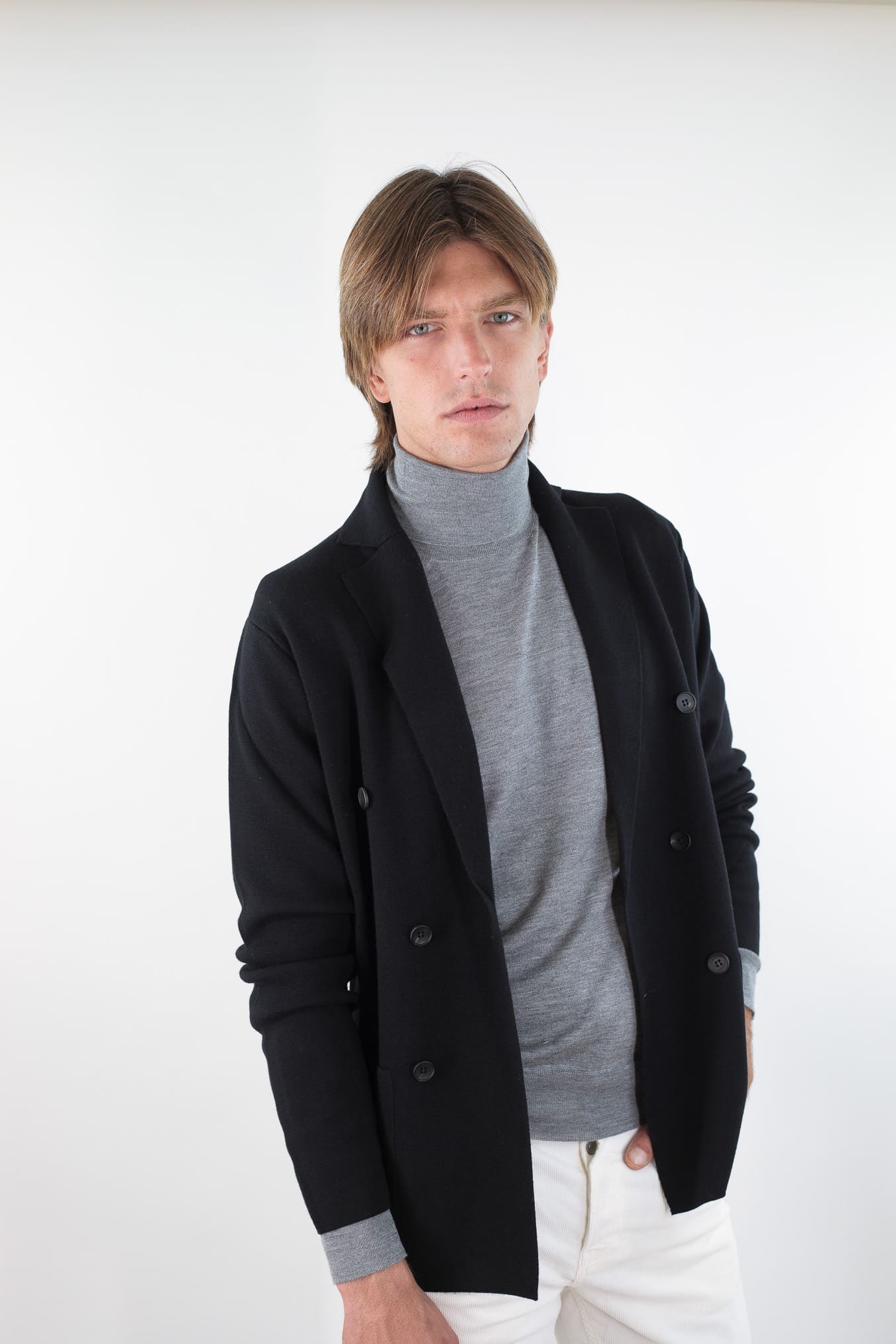 GUARINO Giacca Maglia Doppiopetto Lana Nera