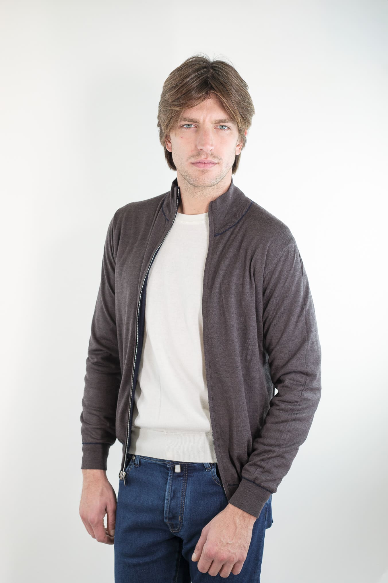 GUARINO Maglia Full Zip Reversibile Blu Marrone