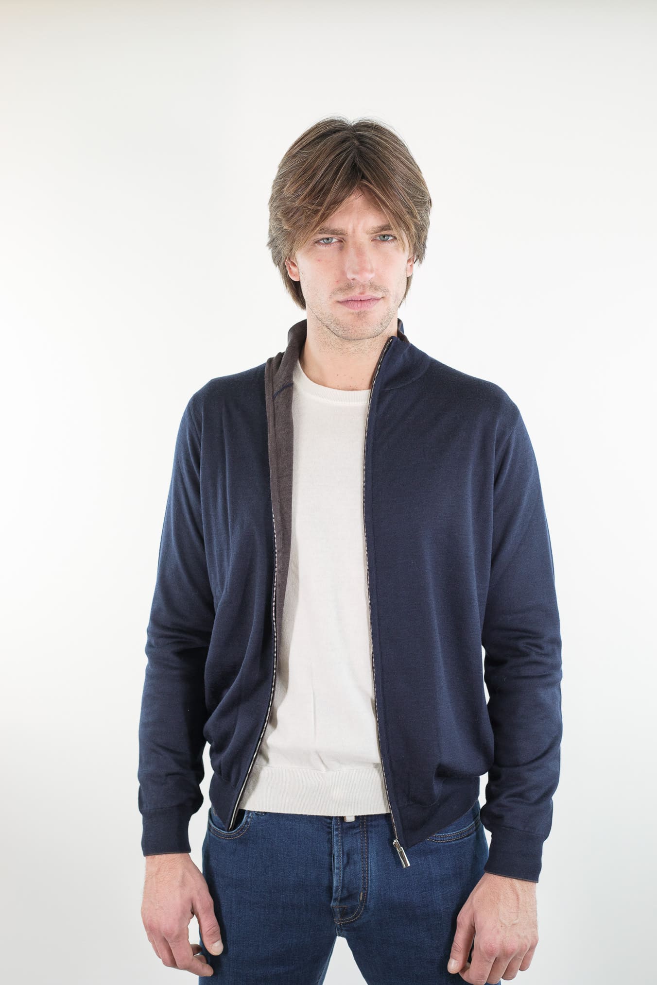 GUARINO Maglia Full Zip Reversibile Blu Marrone