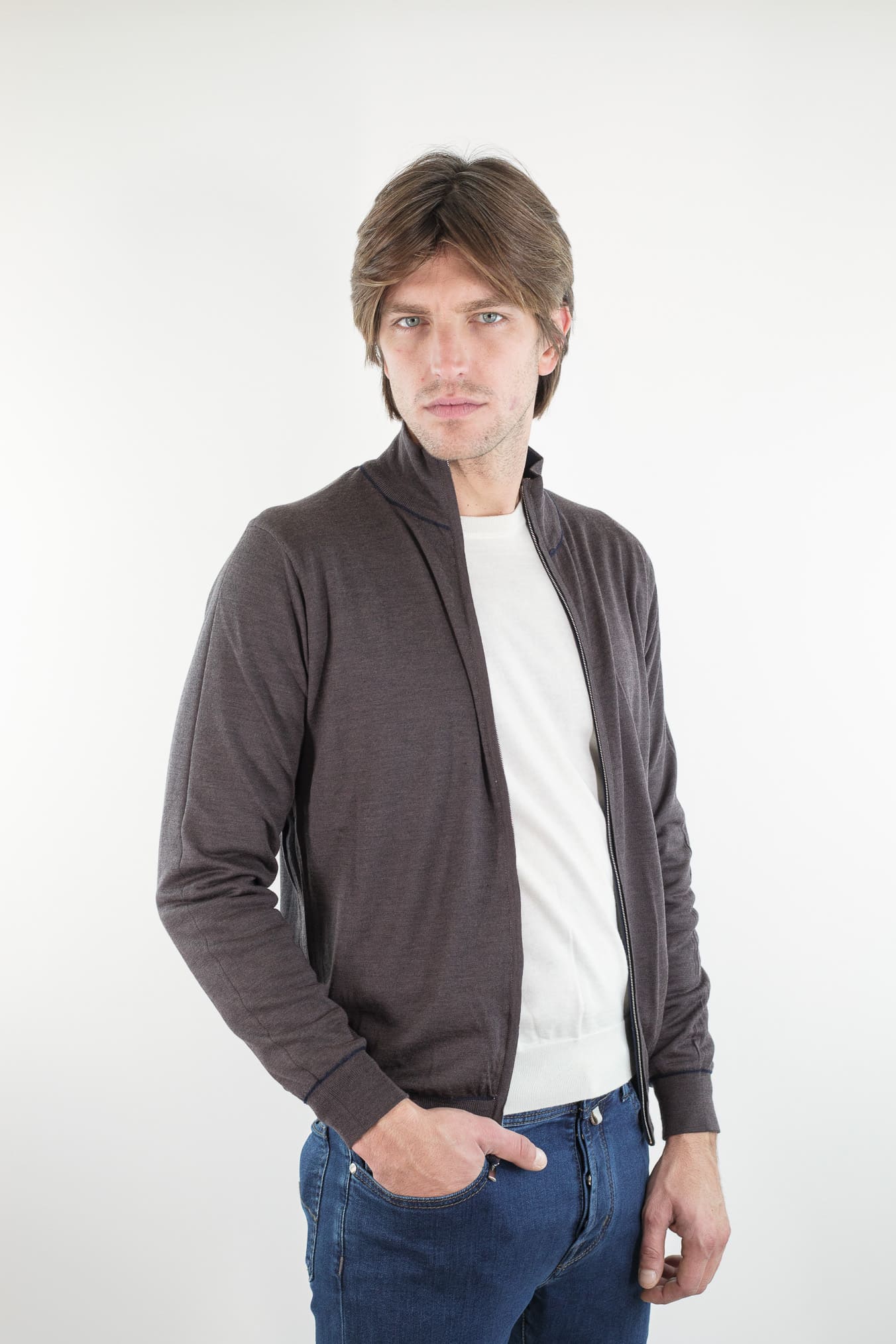 GUARINO Maglia Full Zip Reversibile Blu Marrone