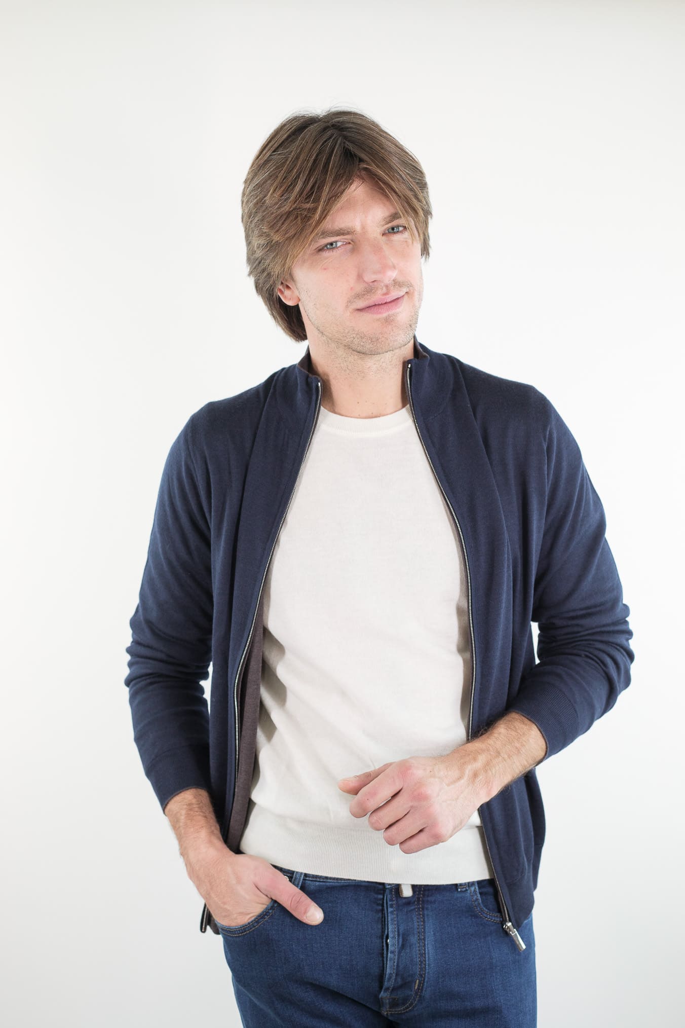 GUARINO Maglia Full Zip Reversibile Blu Marrone