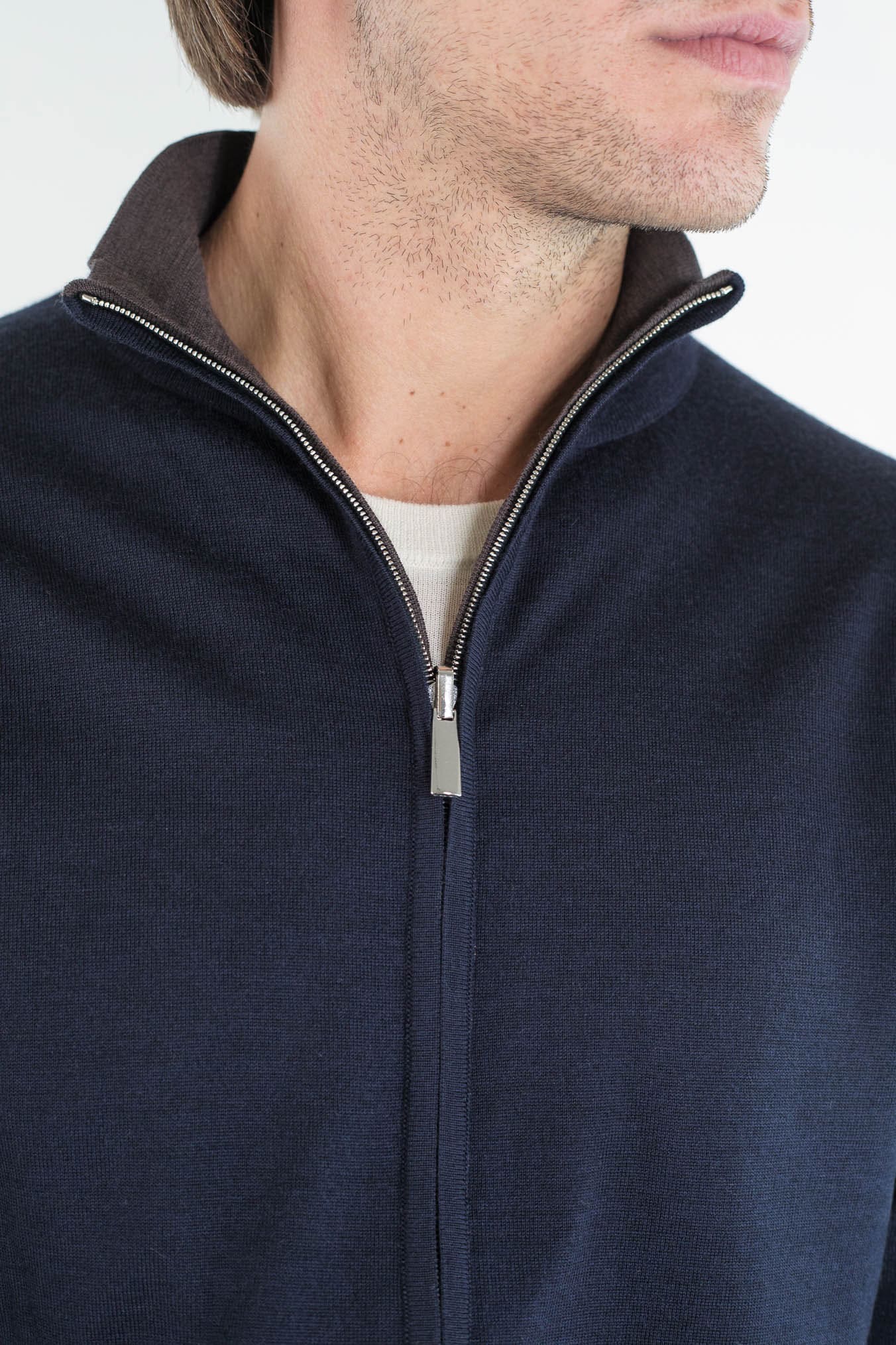 GUARINO Maglia Full Zip Reversibile Blu Marrone