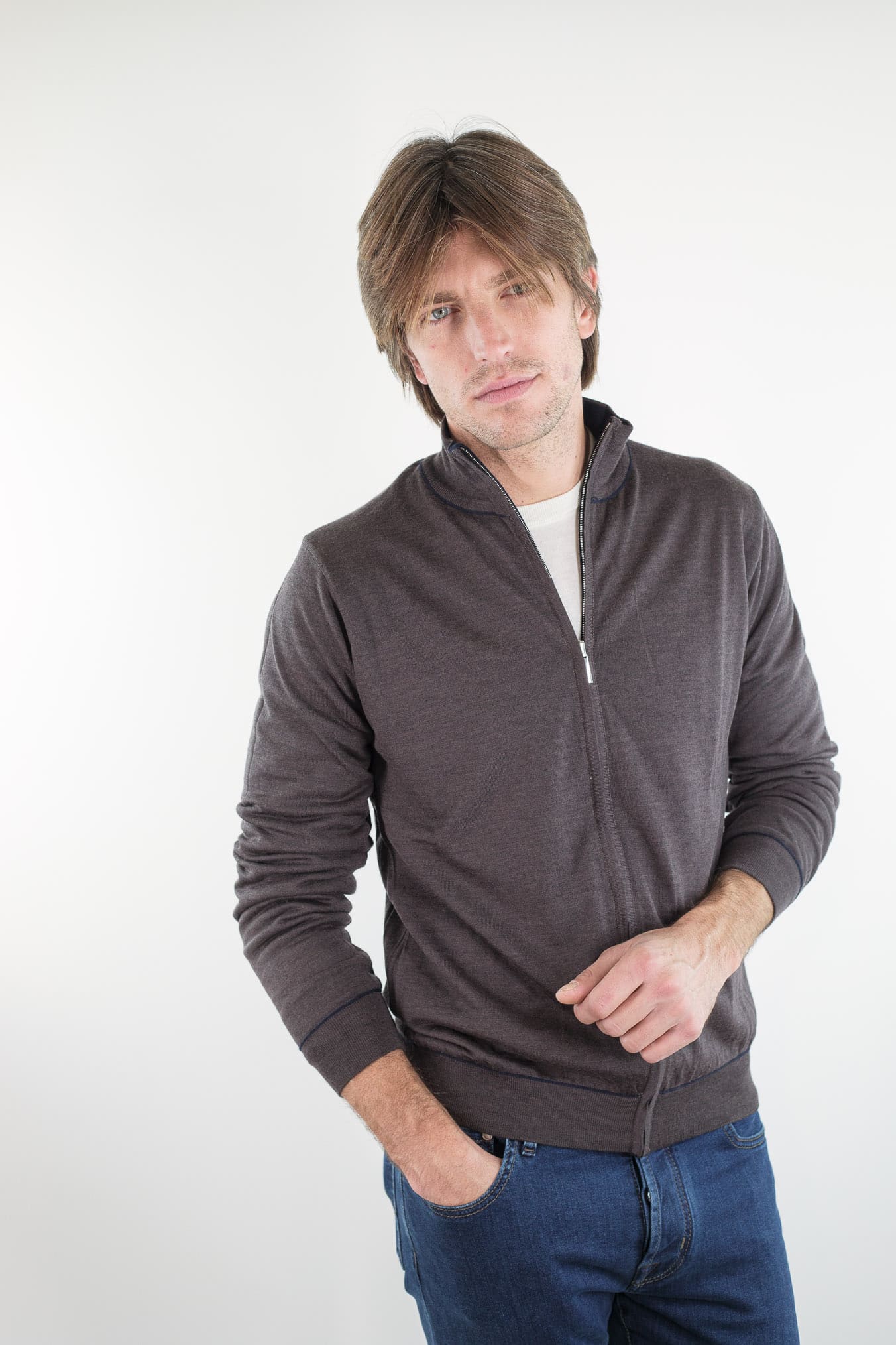 GUARINO Maglia Full Zip Reversibile Blu Marrone