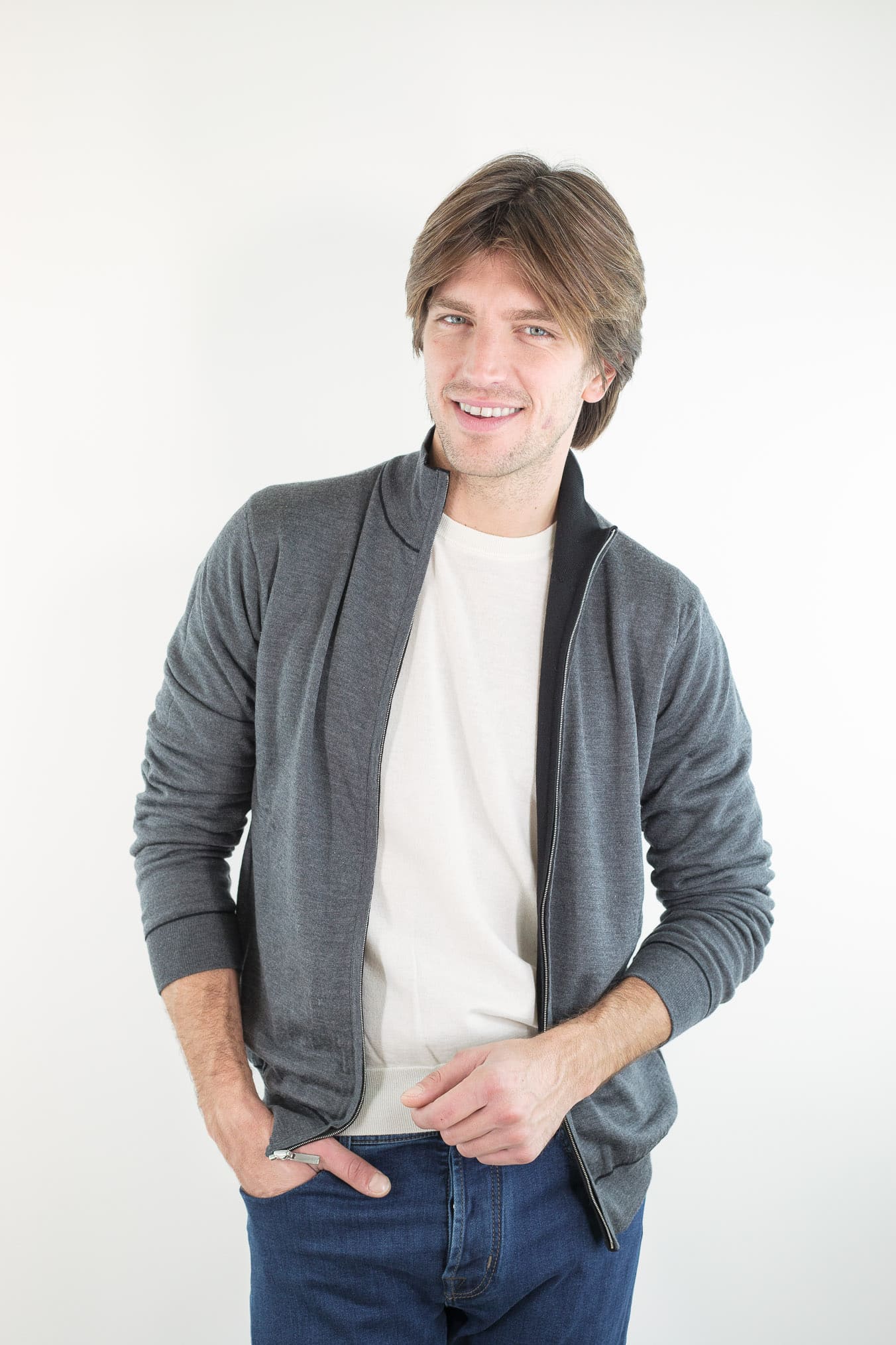 GUARINO Maglia Full Zip Reversibile Nero Grigio