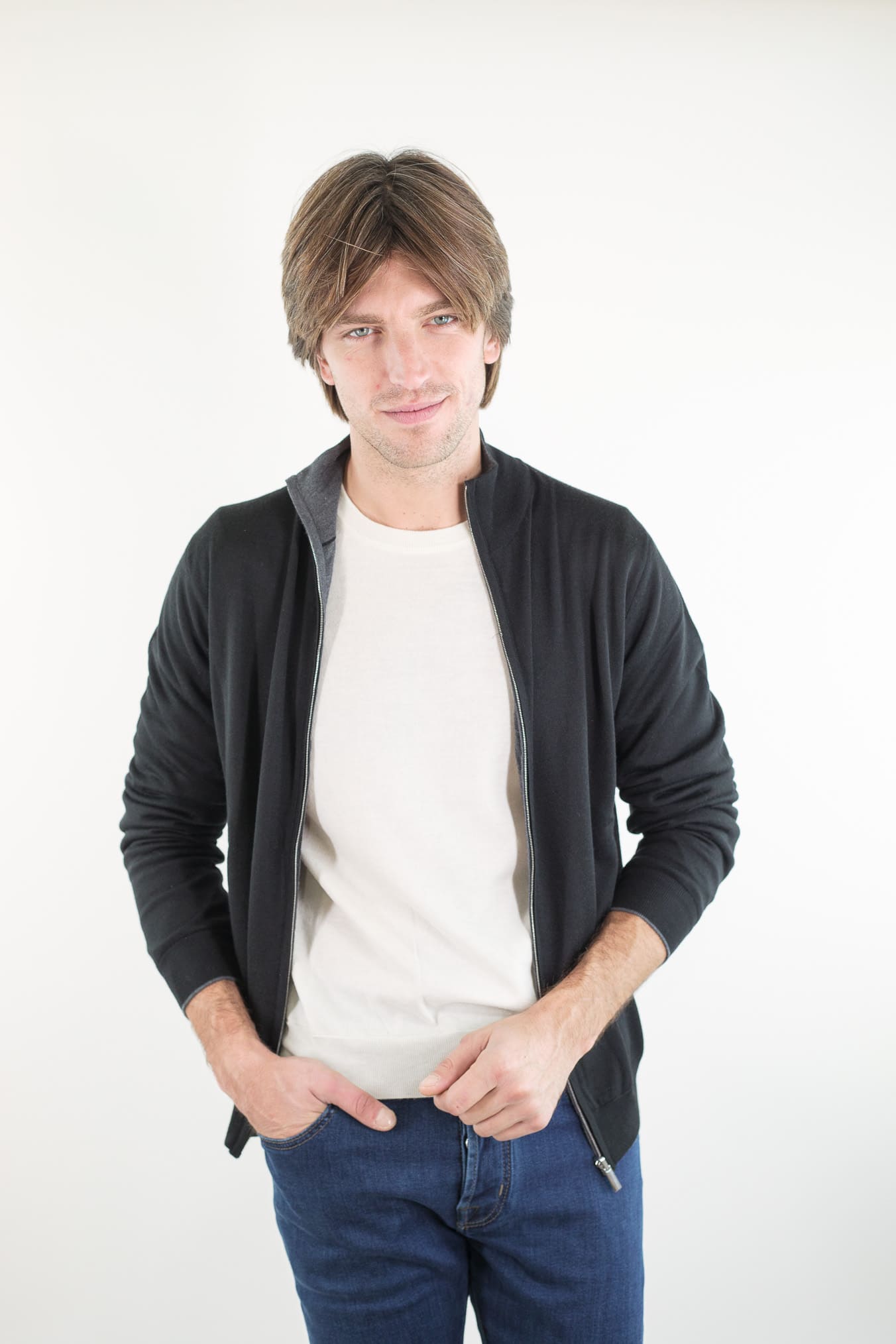 GUARINO Maglia Full Zip Reversibile Nero Grigio