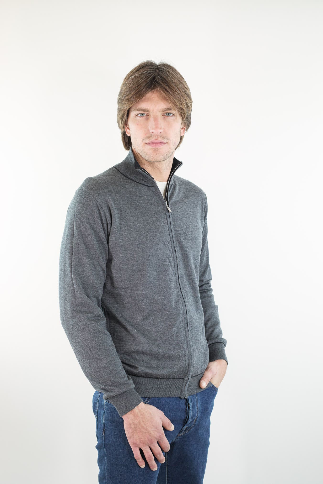 GUARINO Maglia Full Zip Reversibile Nero Grigio