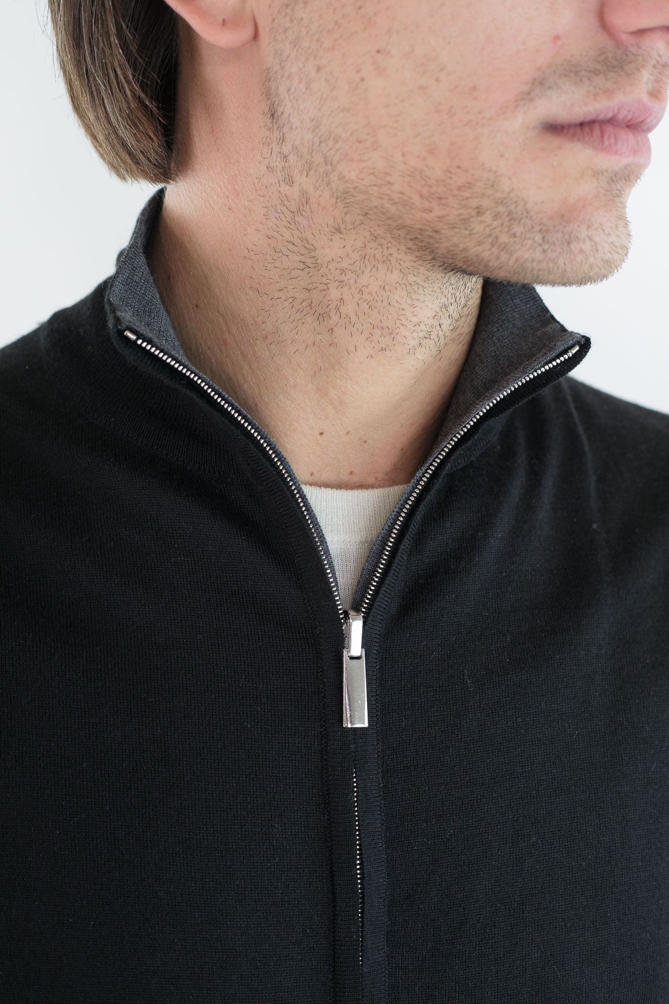 GUARINO Maglia Full Zip Reversibile Nero Grigio