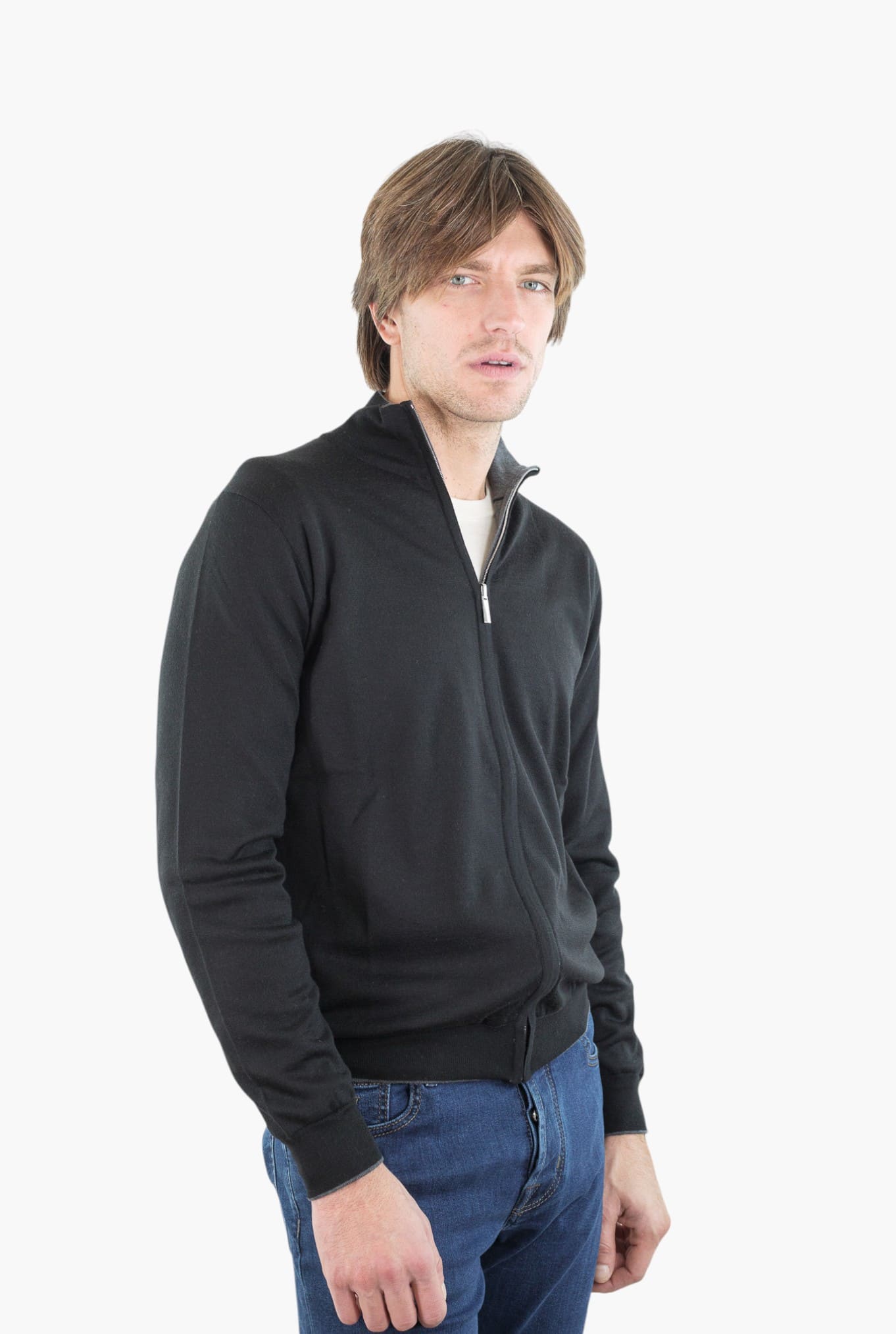 GUARINO Maglia Full Zip Reversibile Nero Grigio